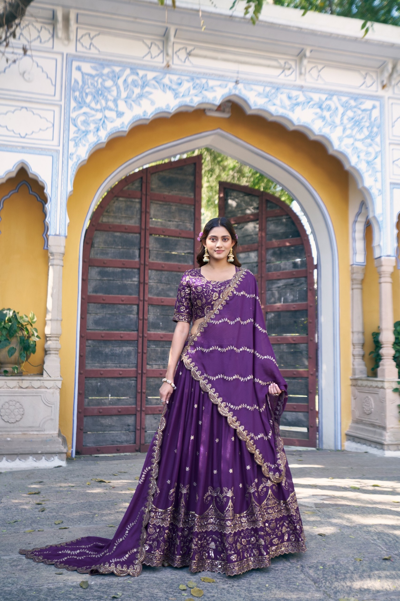 Purple Contemporary Zari Star Georgette Lehenga