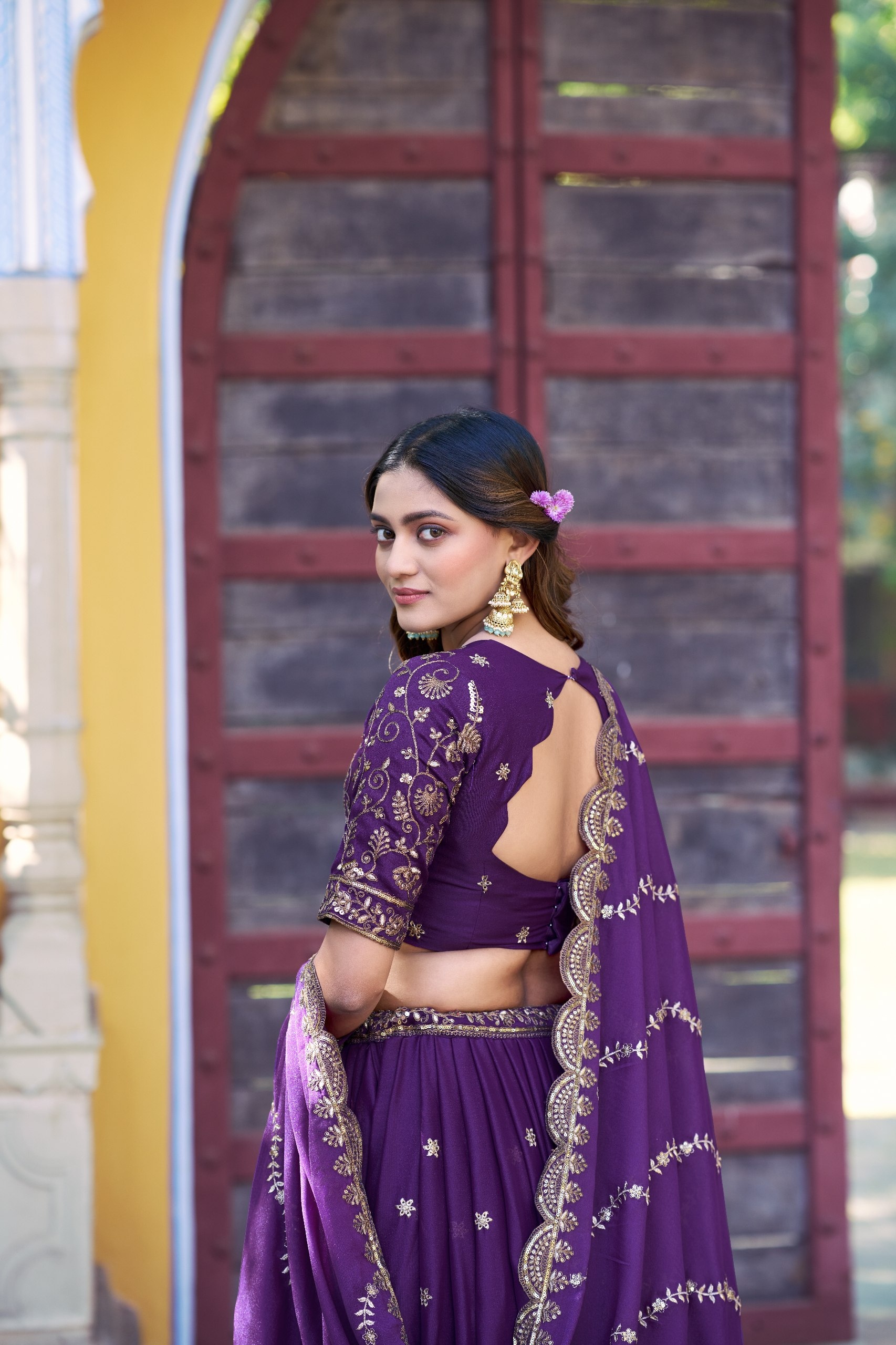 Purple Contemporary Zari Star Georgette Lehenga — alternate view