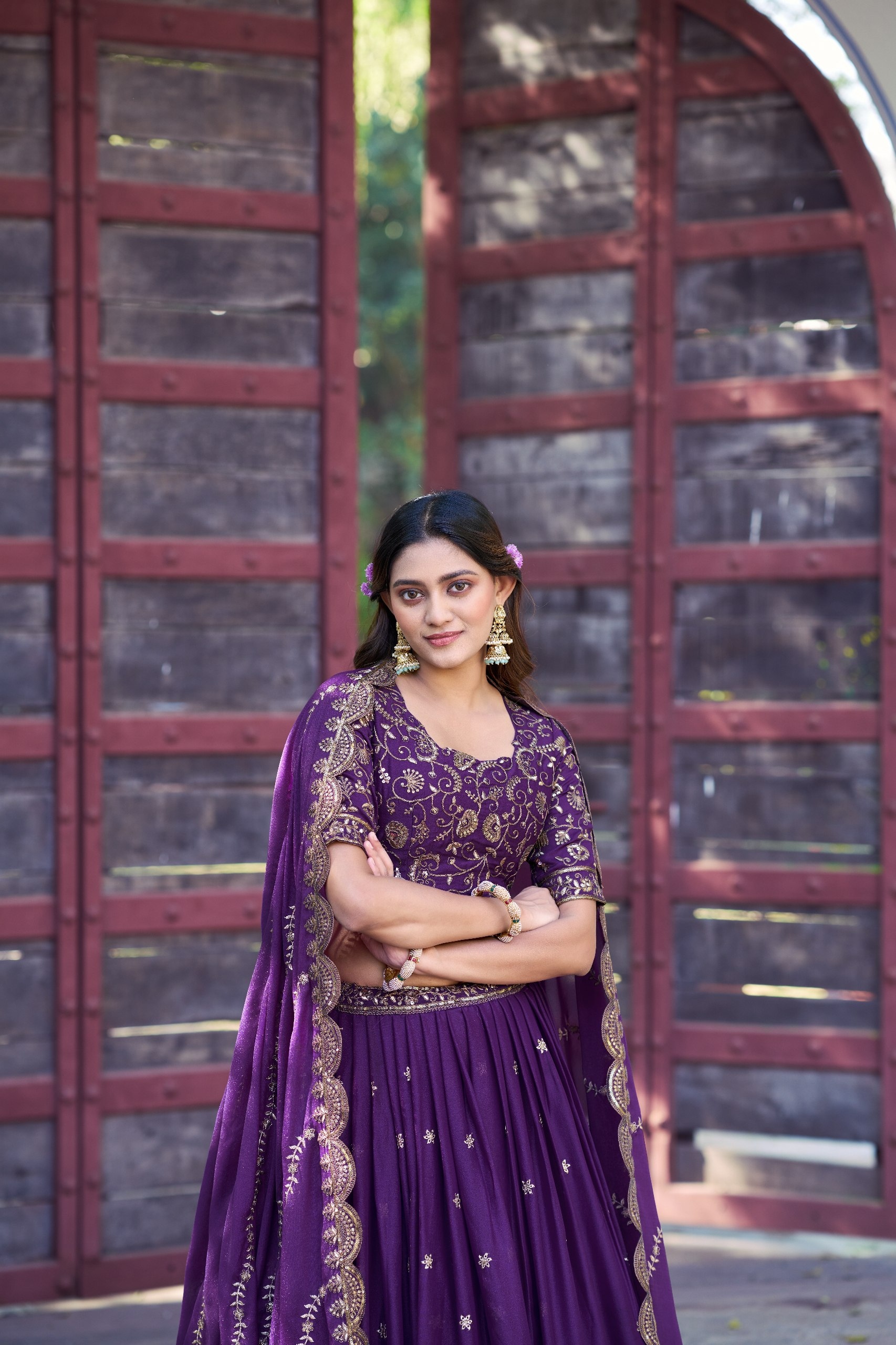 Purple Contemporary Zari Star Georgette Lehenga