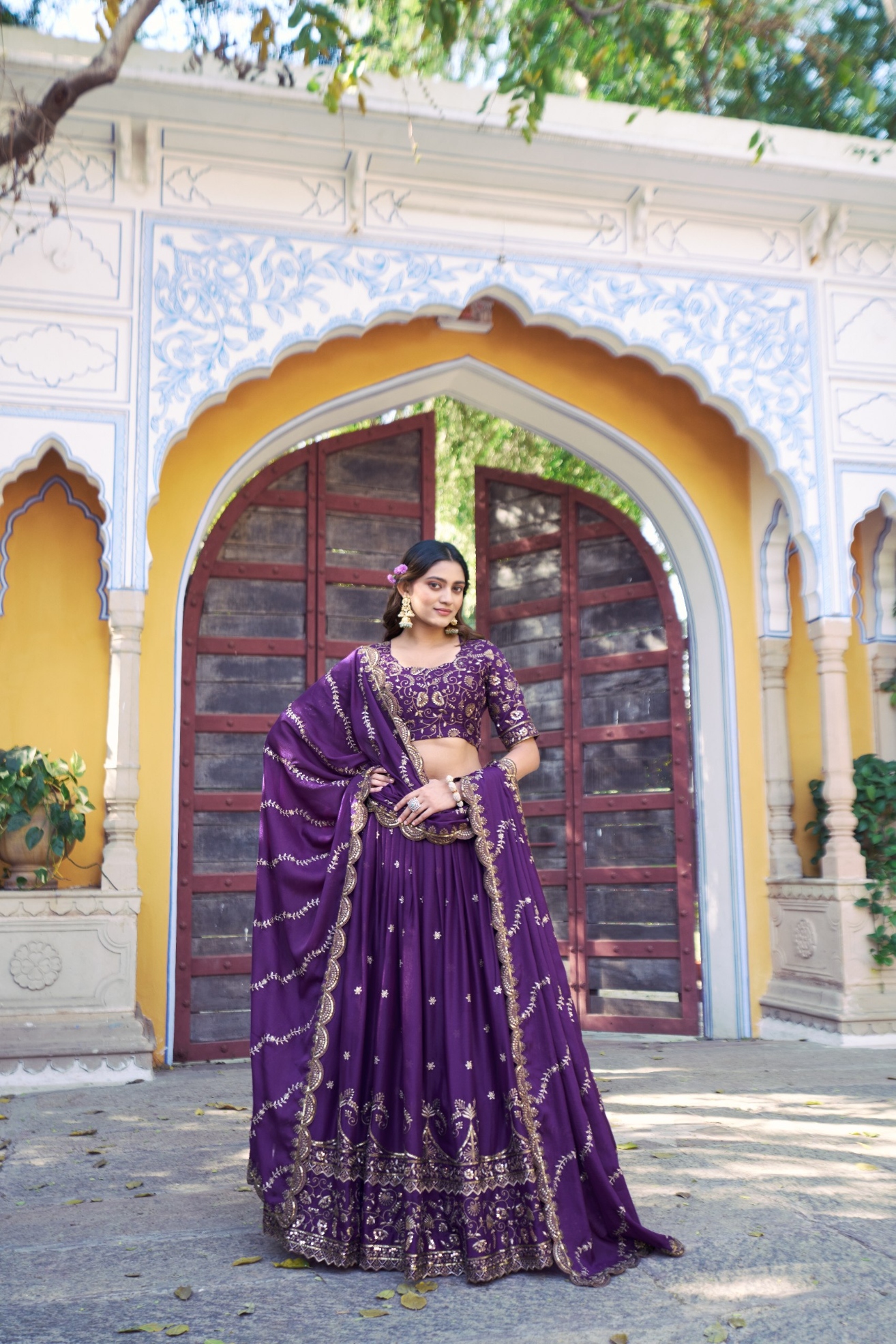 Purple Contemporary Zari Star Georgette Lehenga