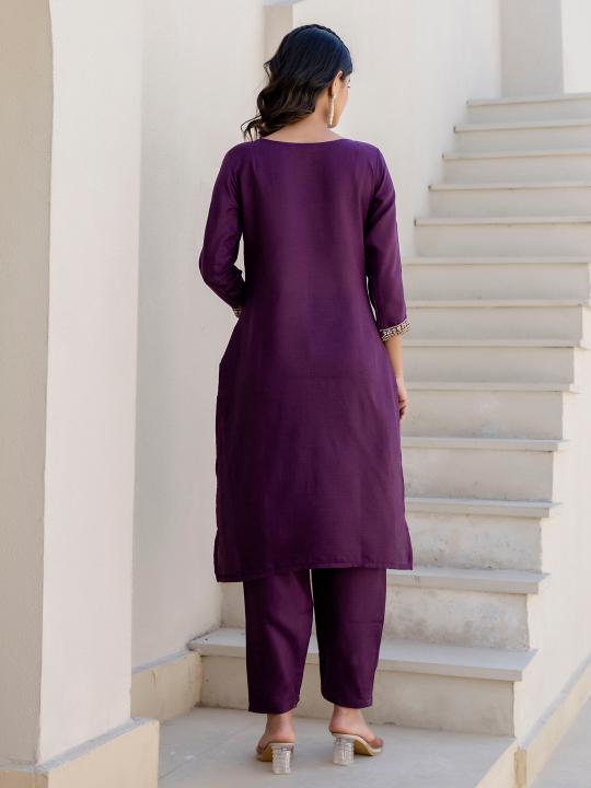 Purple Cotton Blend Readymade Suits — alternate view