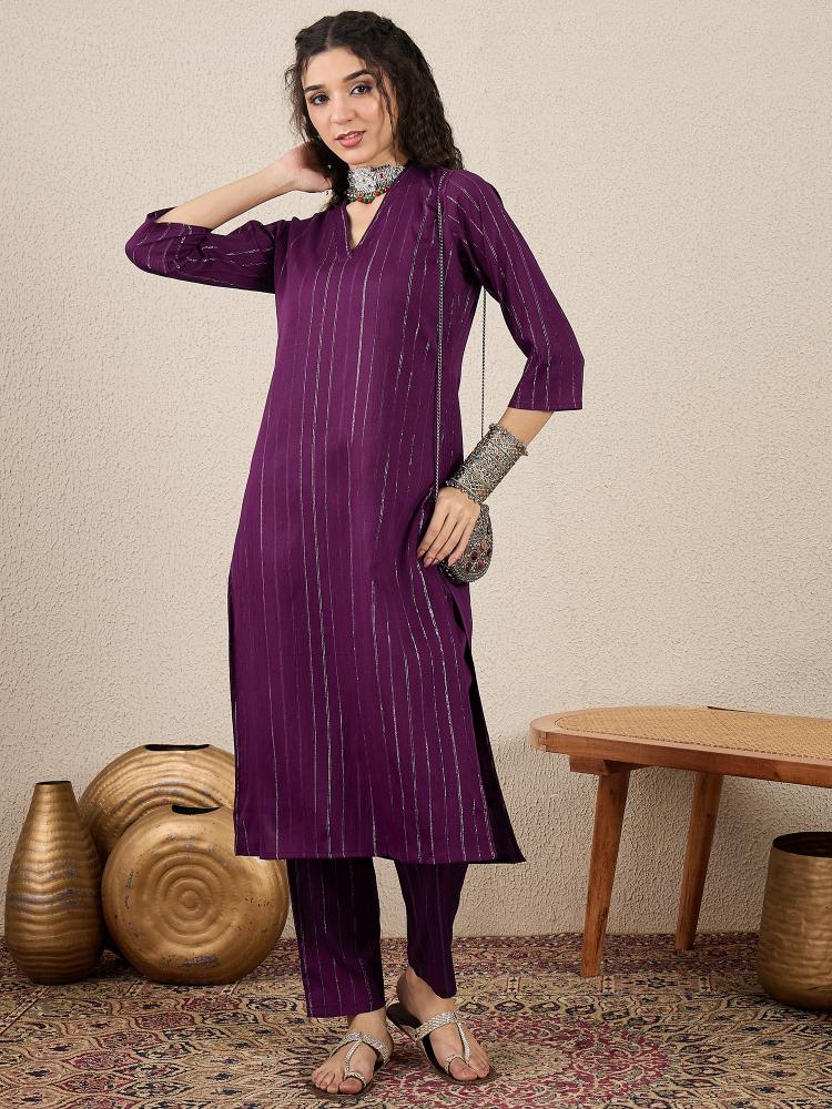 Purple Cotton Silk Blend Kurti Set
