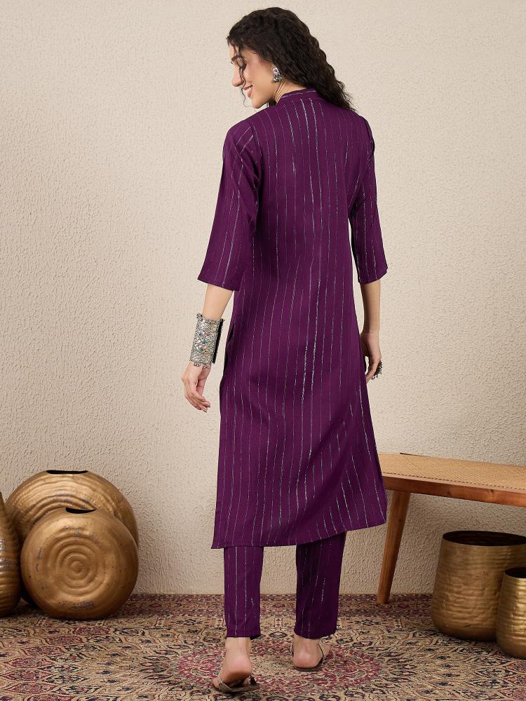 Purple Cotton Silk Blend Kurti Set — alternate view