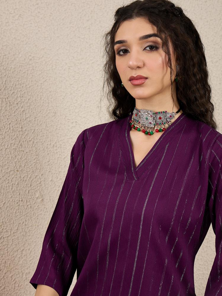 Purple Cotton Silk Blend Kurti Set
