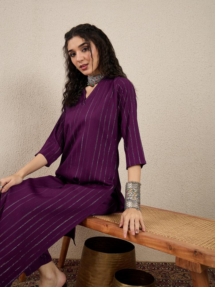 Purple Cotton Silk Blend Kurti Set