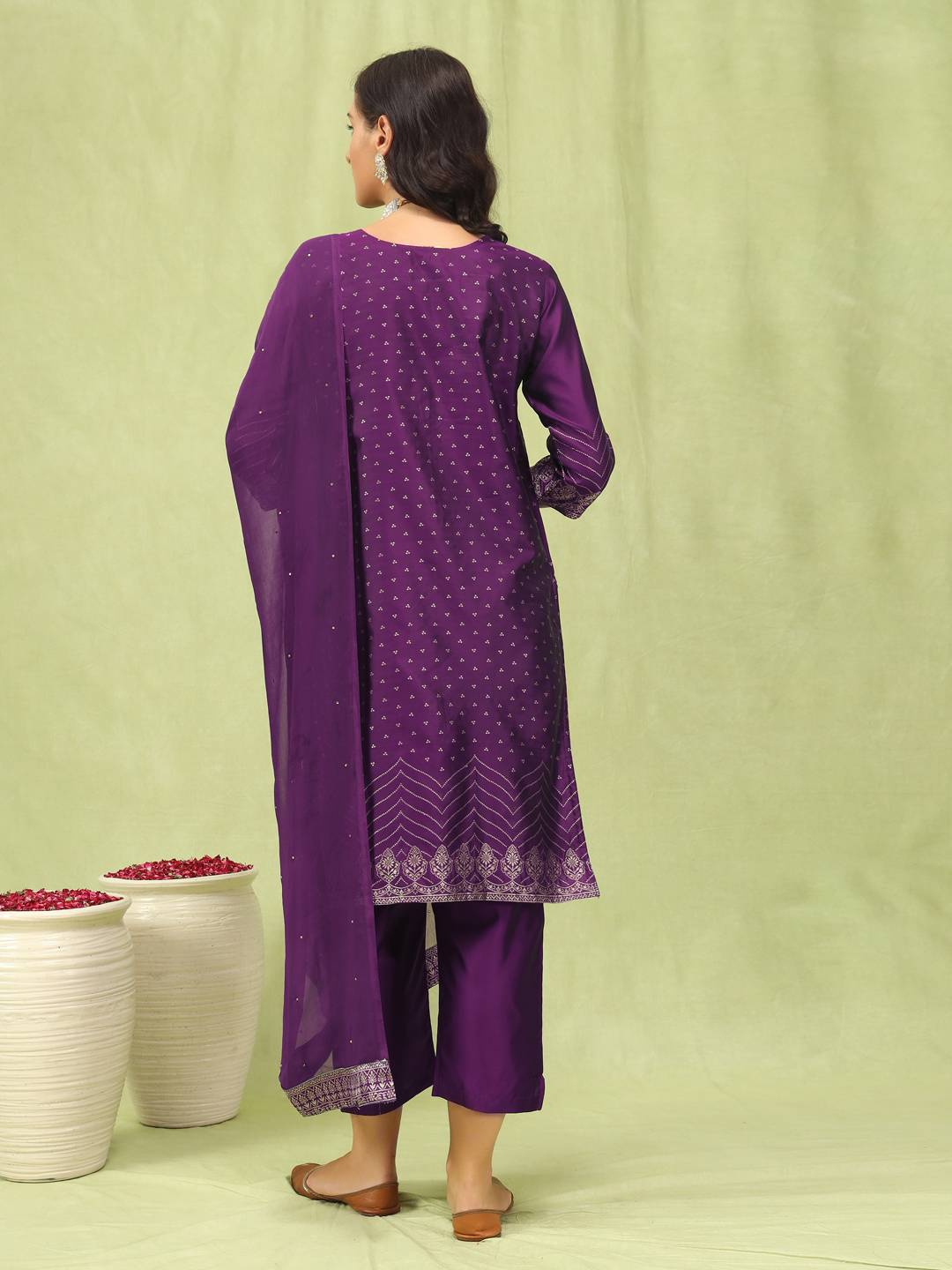 Purple Cotton Silk Jacquard Embroidered Readymade Salwar — alternate view