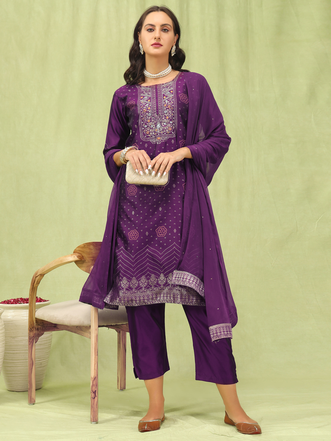 Purple Cotton Silk Jacquard Embroidered Readymade Salwar