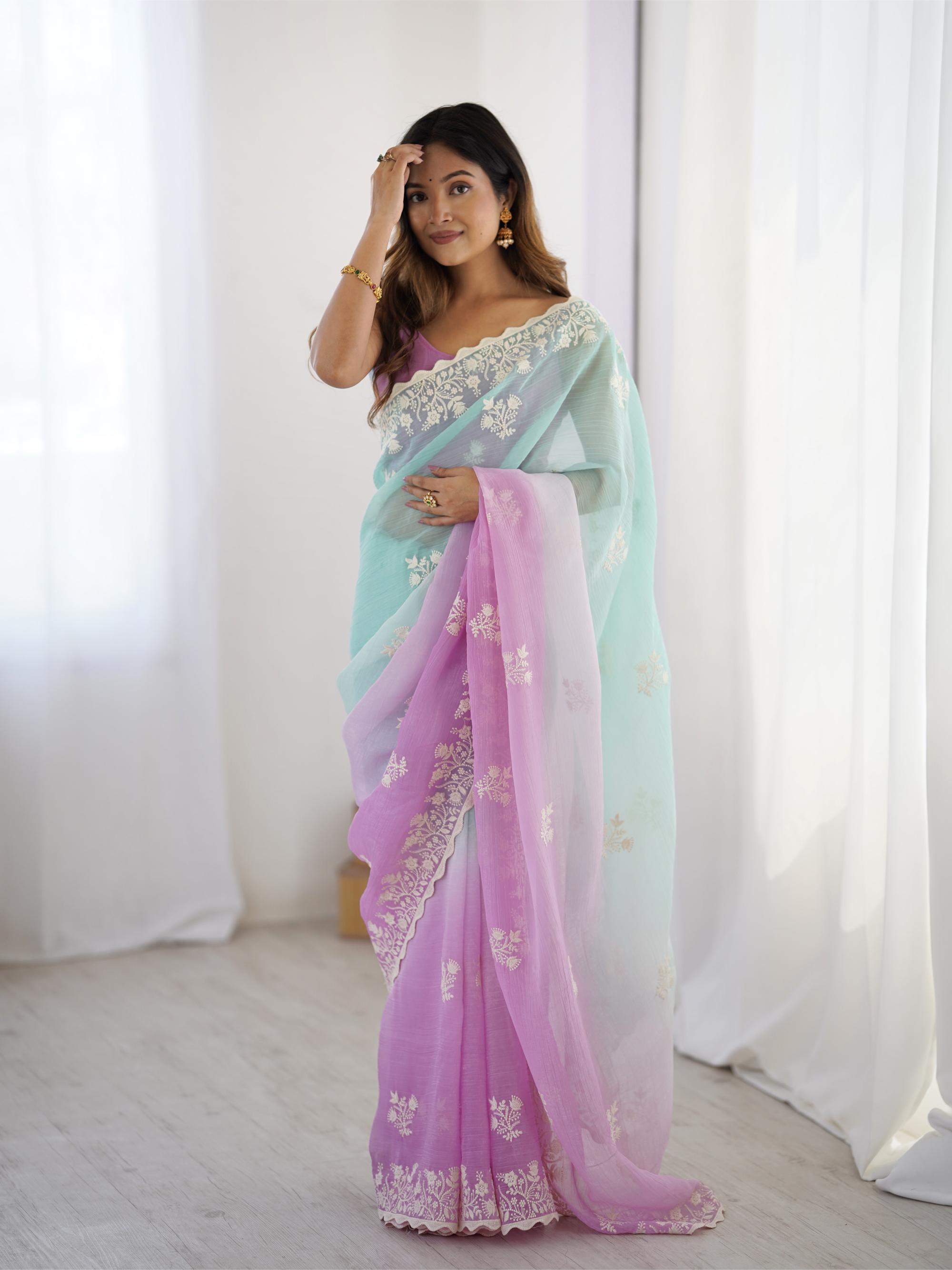 Purple Crunchy Silk Saree