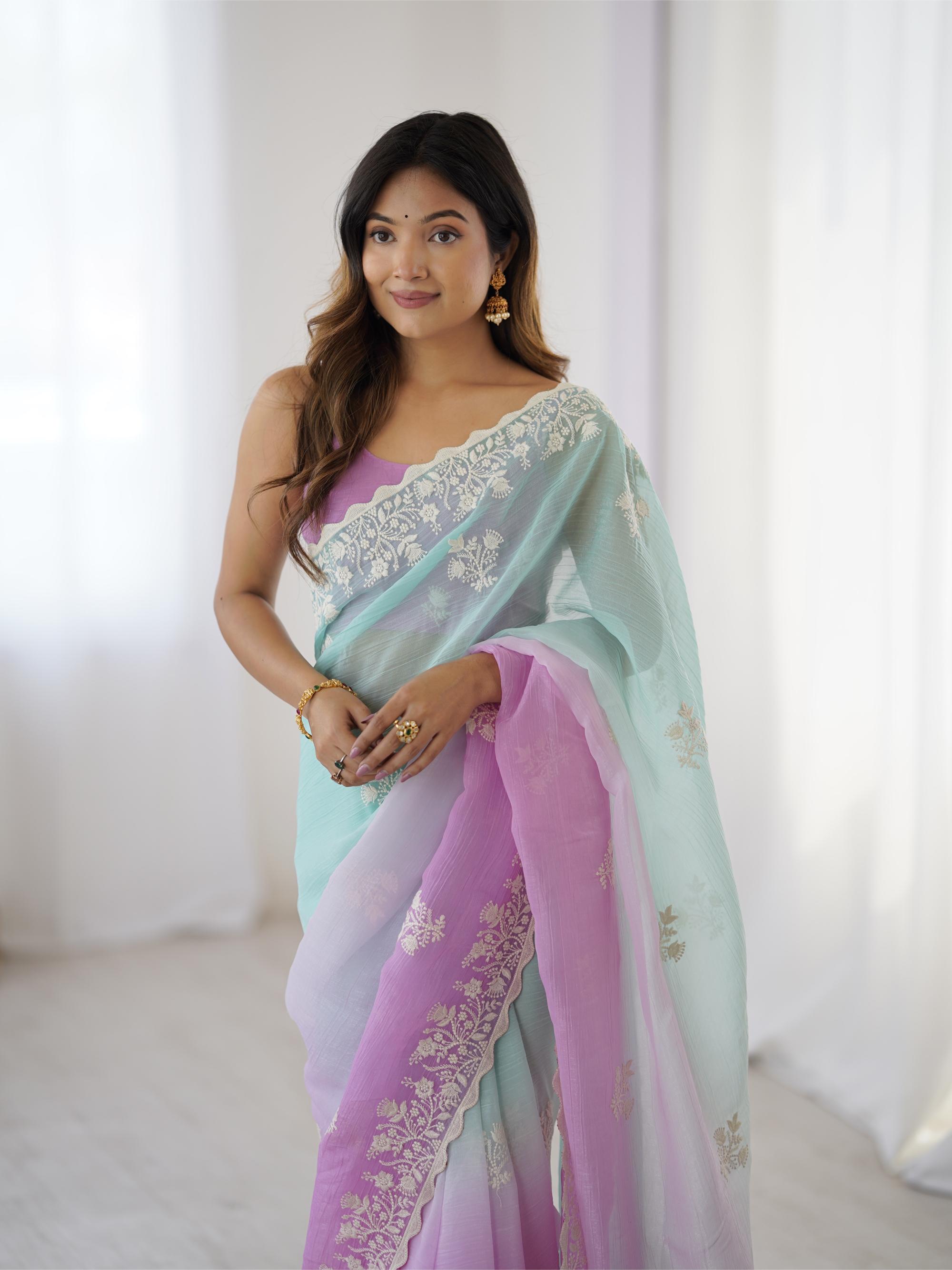 Purple Crunchy Silk Saree — alternate view