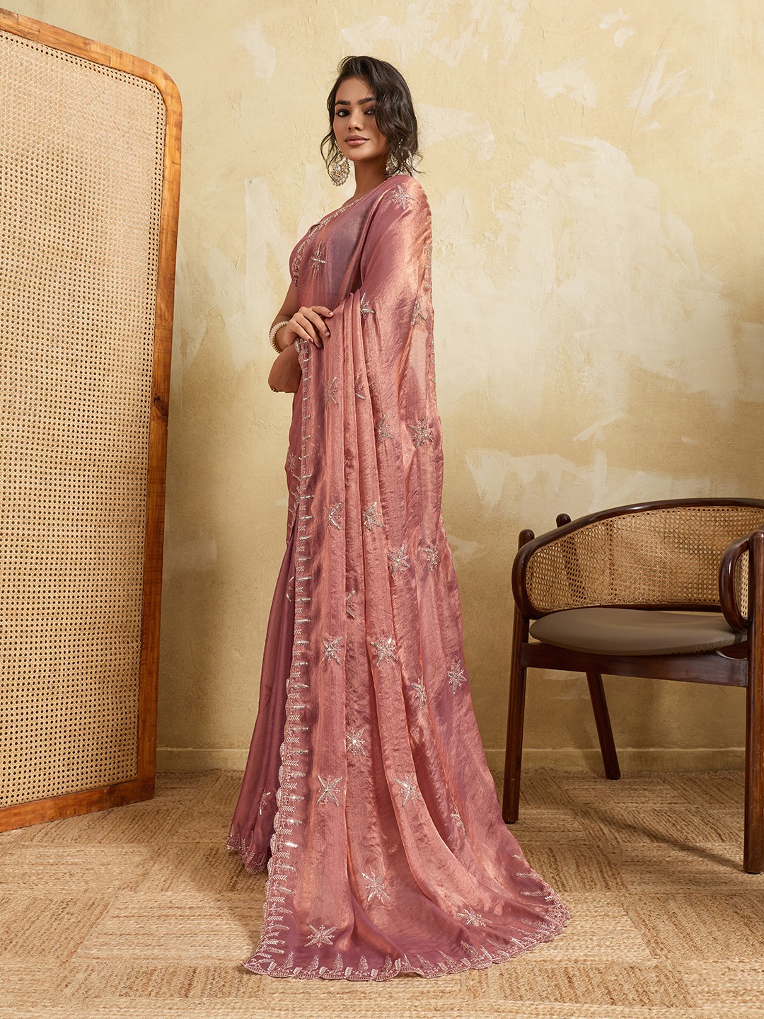 Purple Designer Embroidered Fendy Chiffon Saree