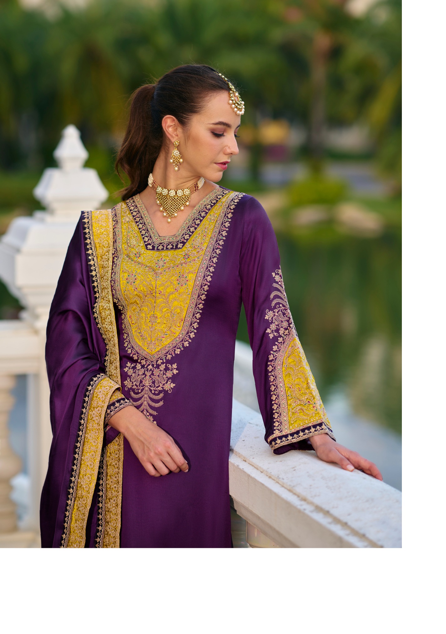 Purple Designer Embroidered Gajji Silk Straight Salwar Suit