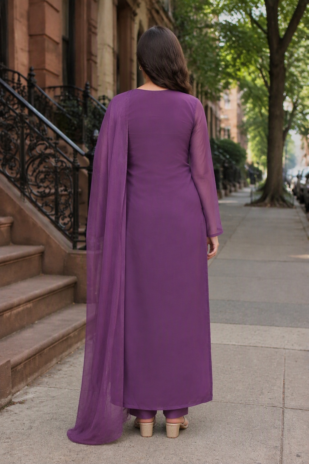 Purple Designer Embroidery Georgette Palazzo Suit — alternate view
