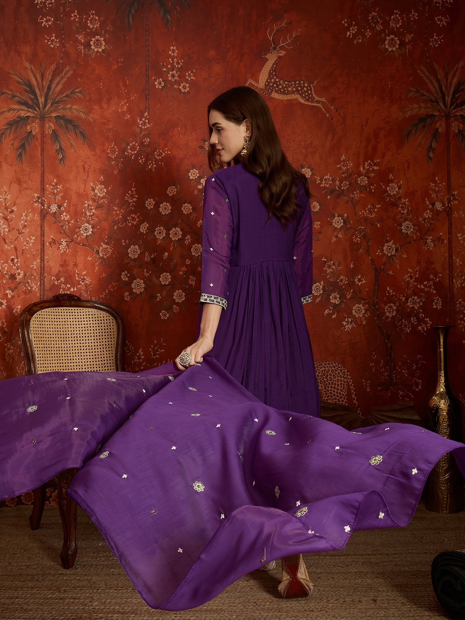Purple Designer Embroidery Mul Chanderi Anarkali Suit — alternate view