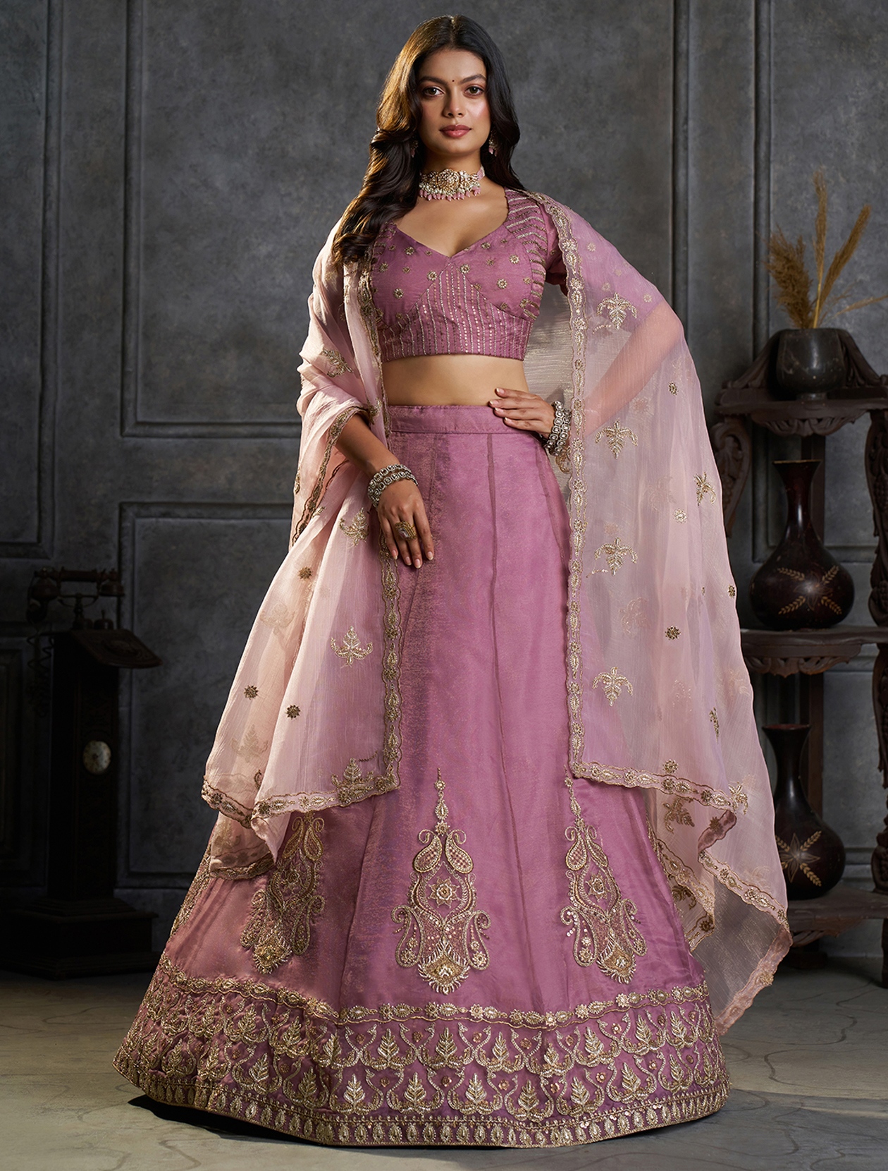 Purple Designer Embroidery Organza Lehenga Choli