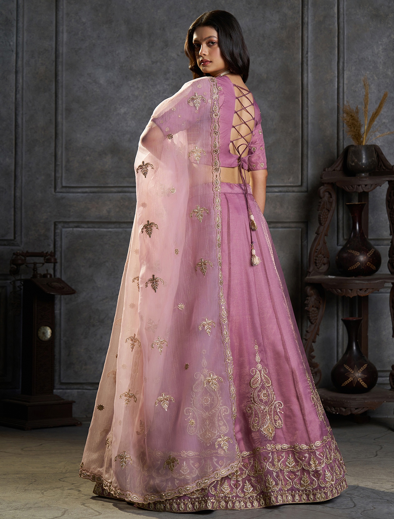 Purple Designer Embroidery Organza Lehenga Choli — alternate view