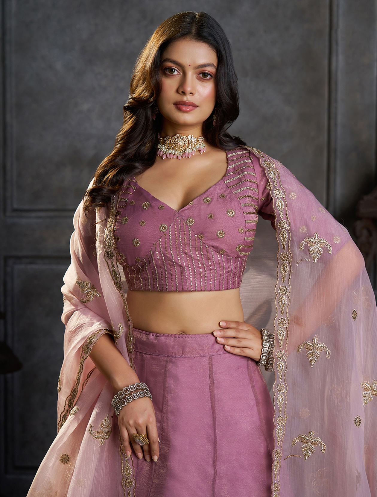 Purple Designer Embroidery Organza Lehenga Choli