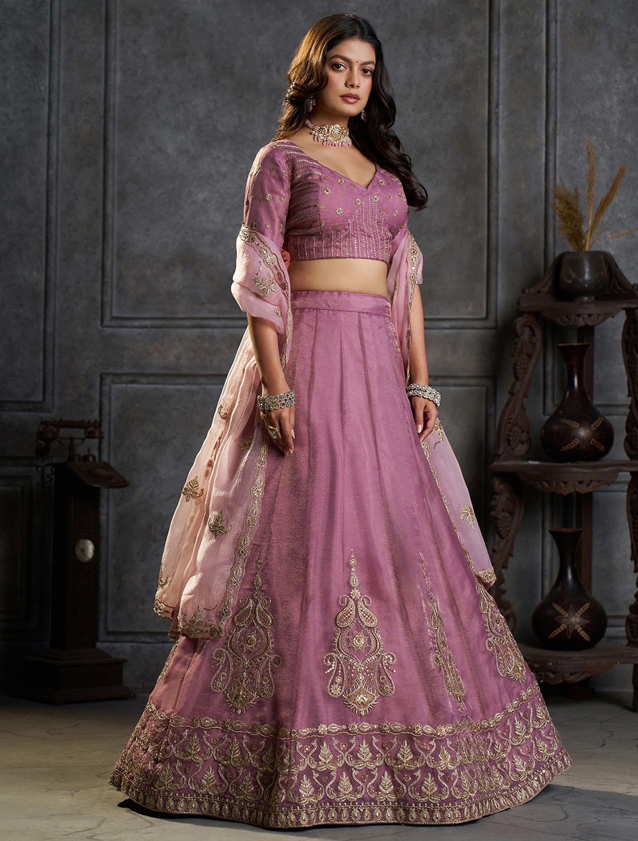 Purple Designer Embroidery Organza Lehenga Choli