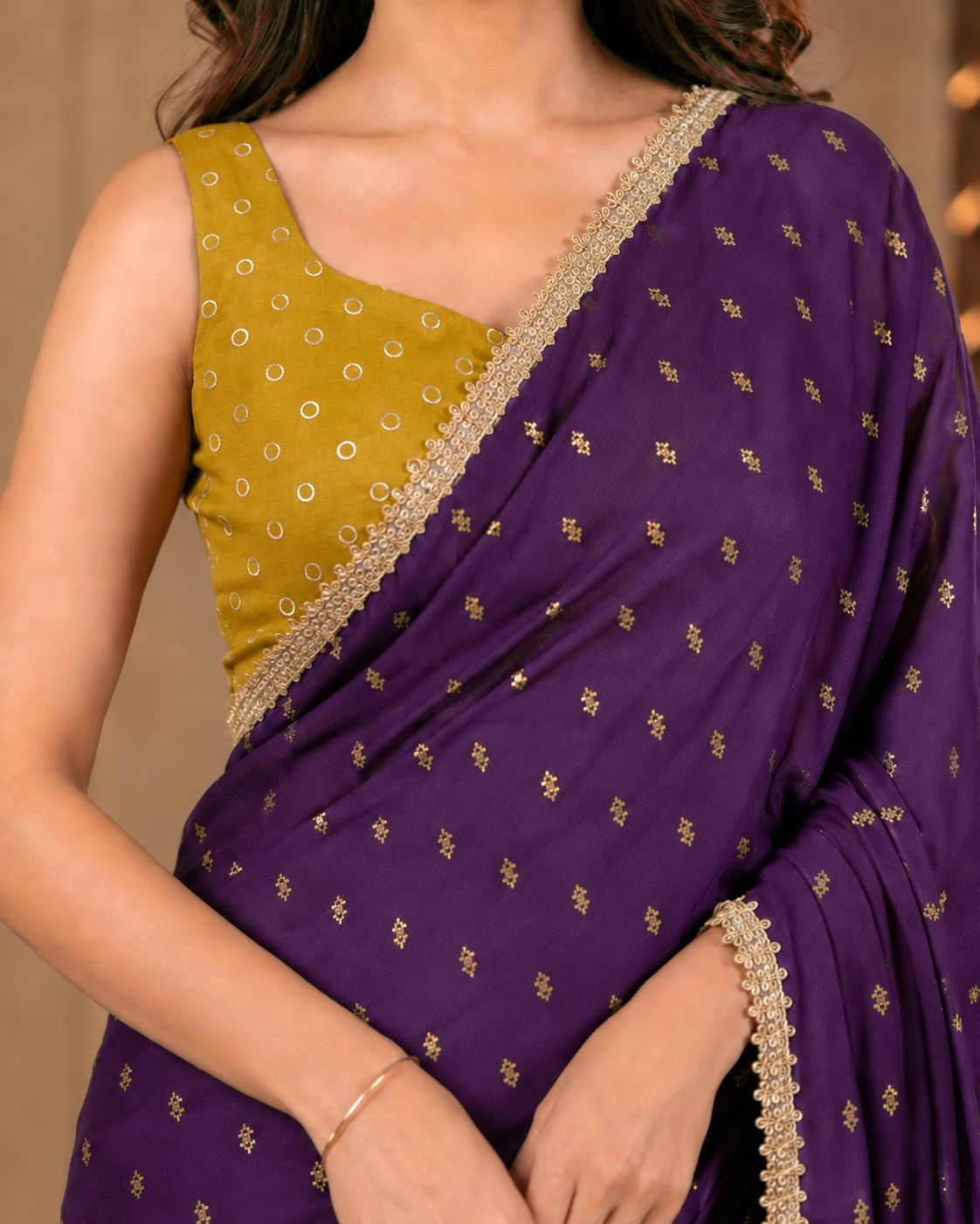 Purple Designer Printed Georgette Ready To Wear Saree