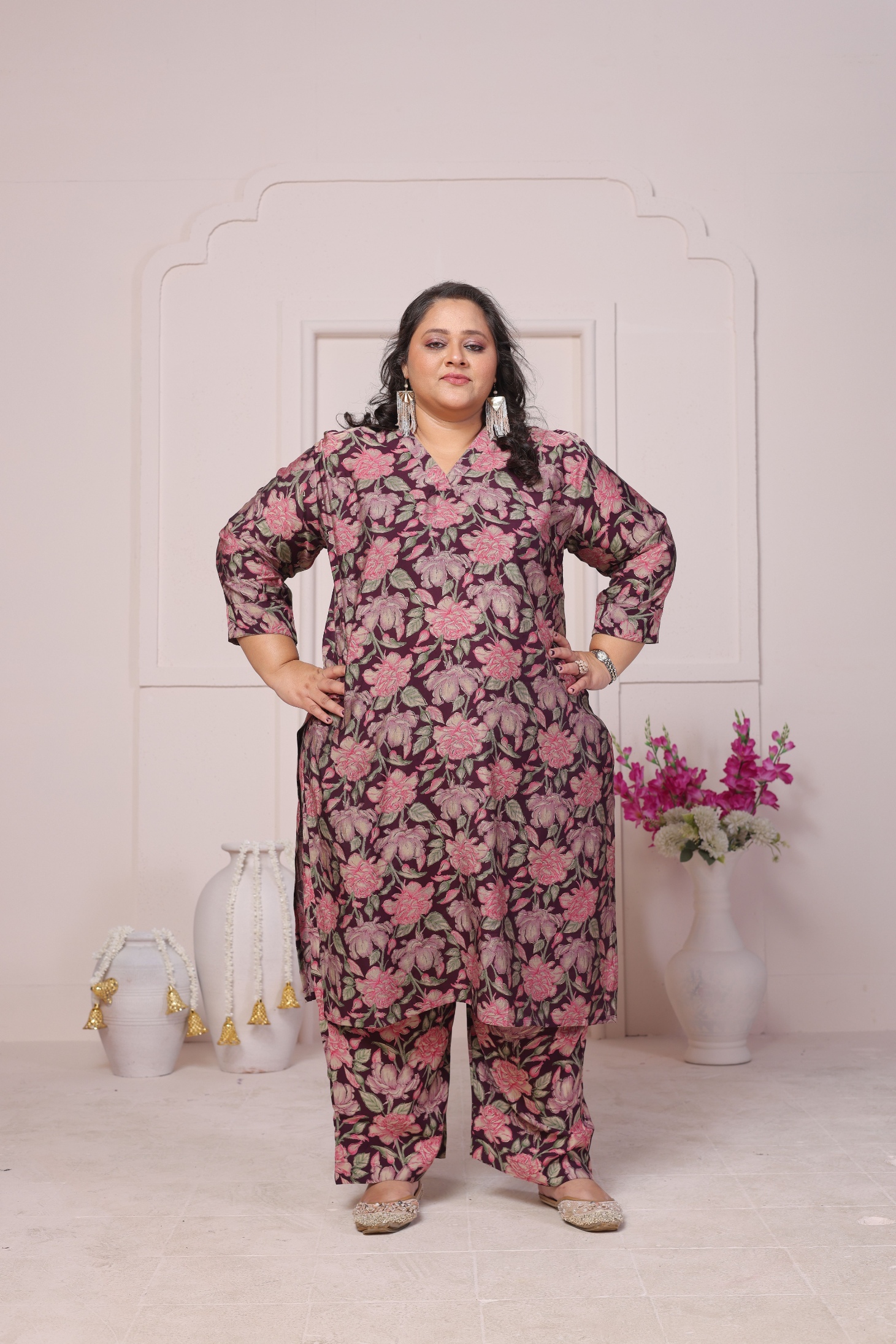 Purple Designer Printed Viscose Chanderi Kurti