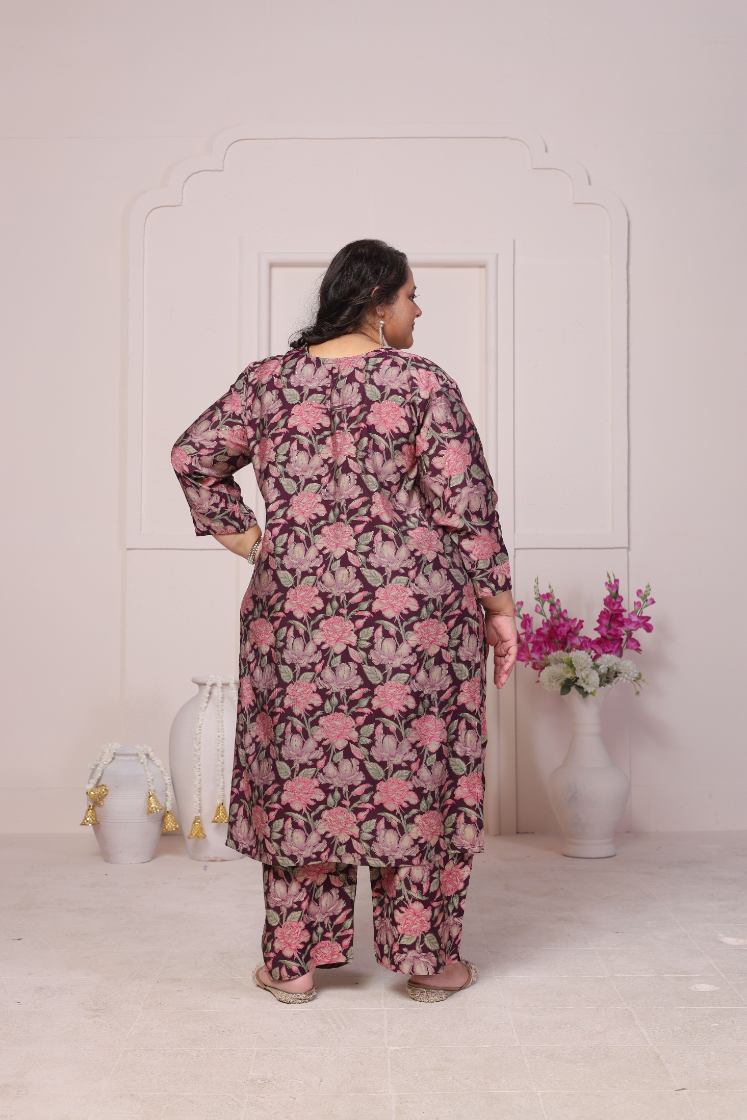 Purple Designer Printed Viscose Chanderi Kurti — alternate view