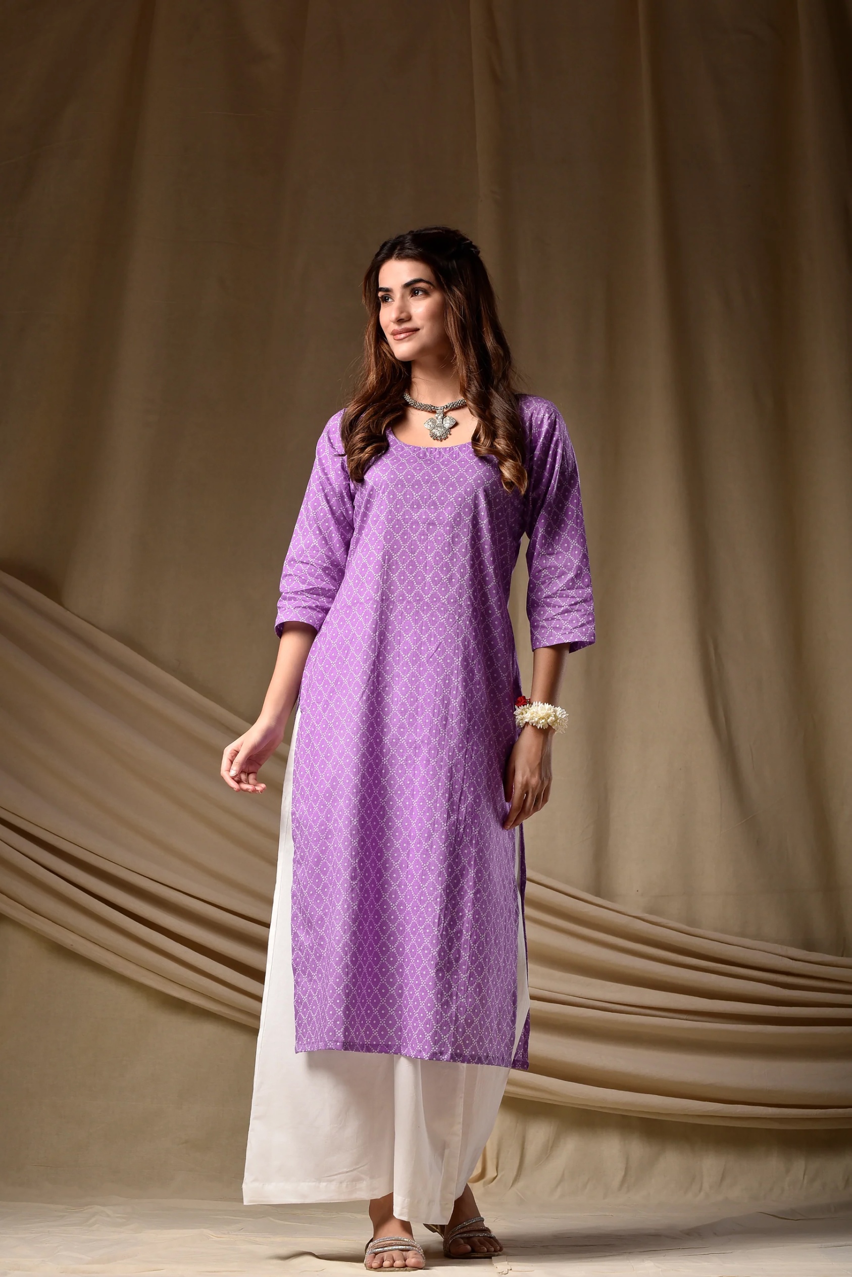 Purple Designer Rayon Straight Kurti