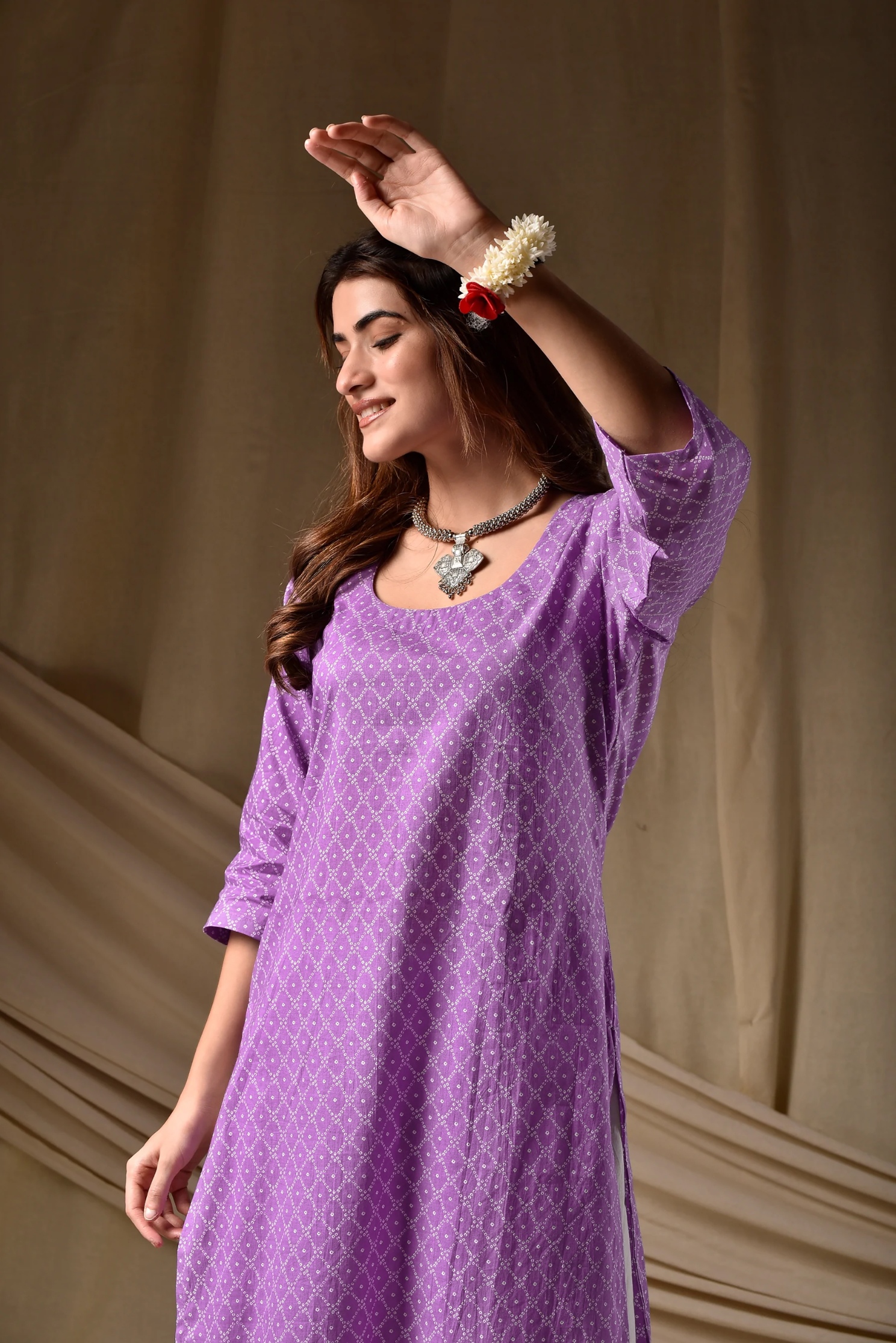Purple Designer Rayon Straight Kurti — alternate view
