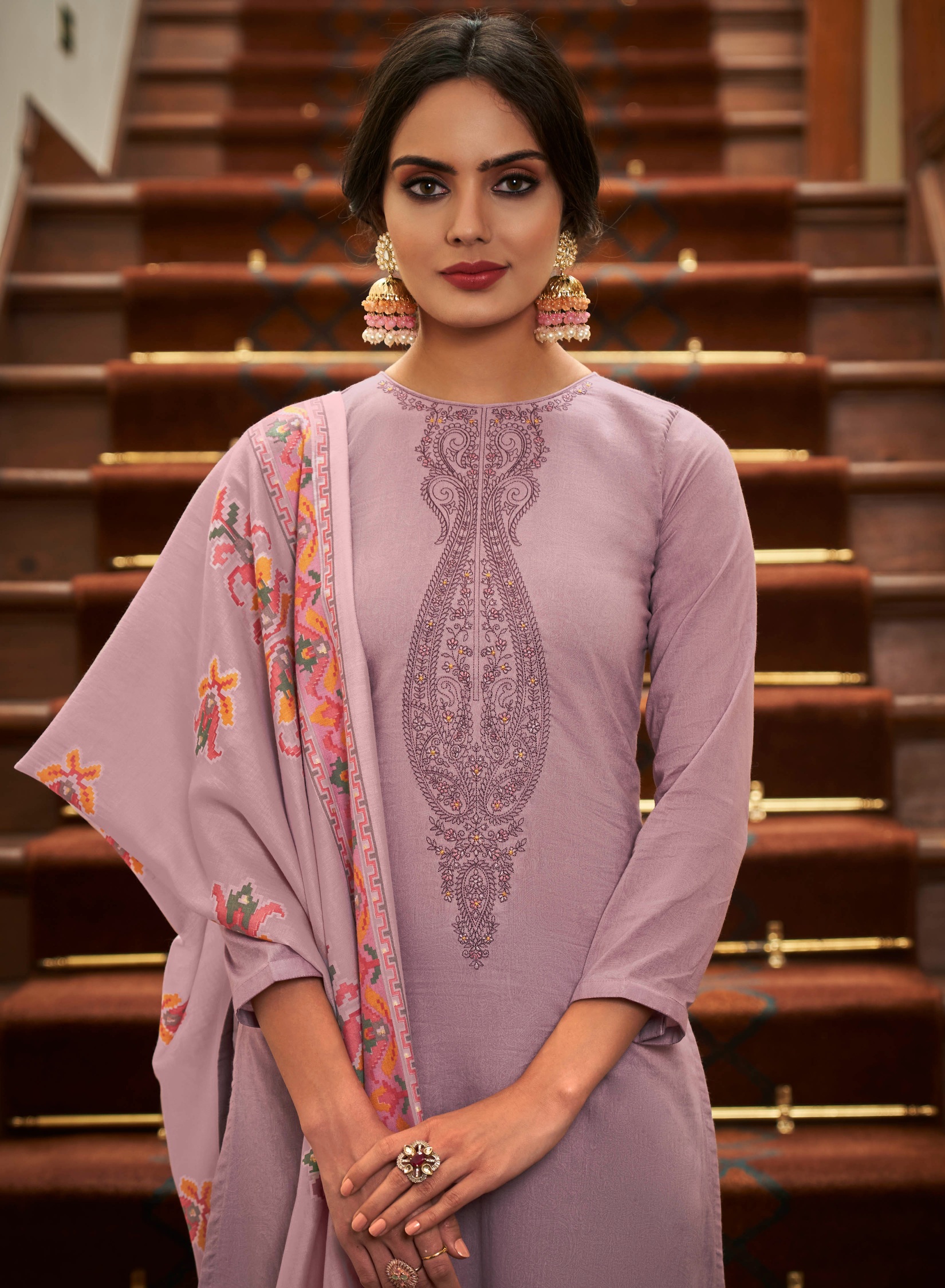 Purple Digital Printed Cambric Cotton Straight Salwar Suit — alternate view