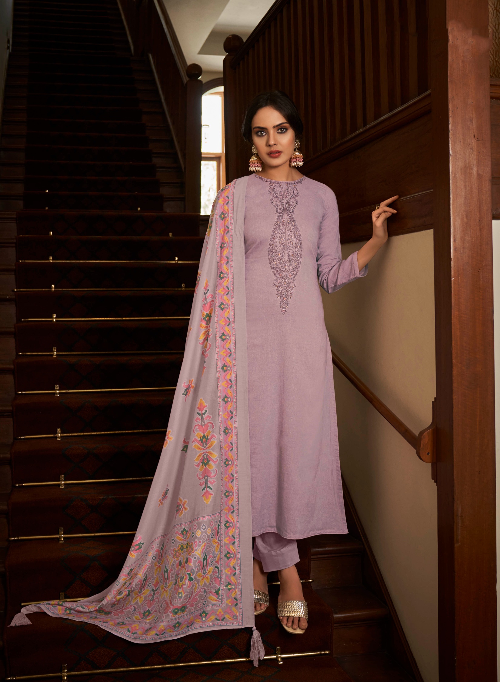Purple Digital Printed Cambric Cotton Straight Salwar Suit