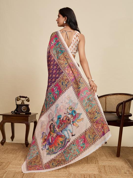 Purple Digital Printed Linen Saree — alternate view