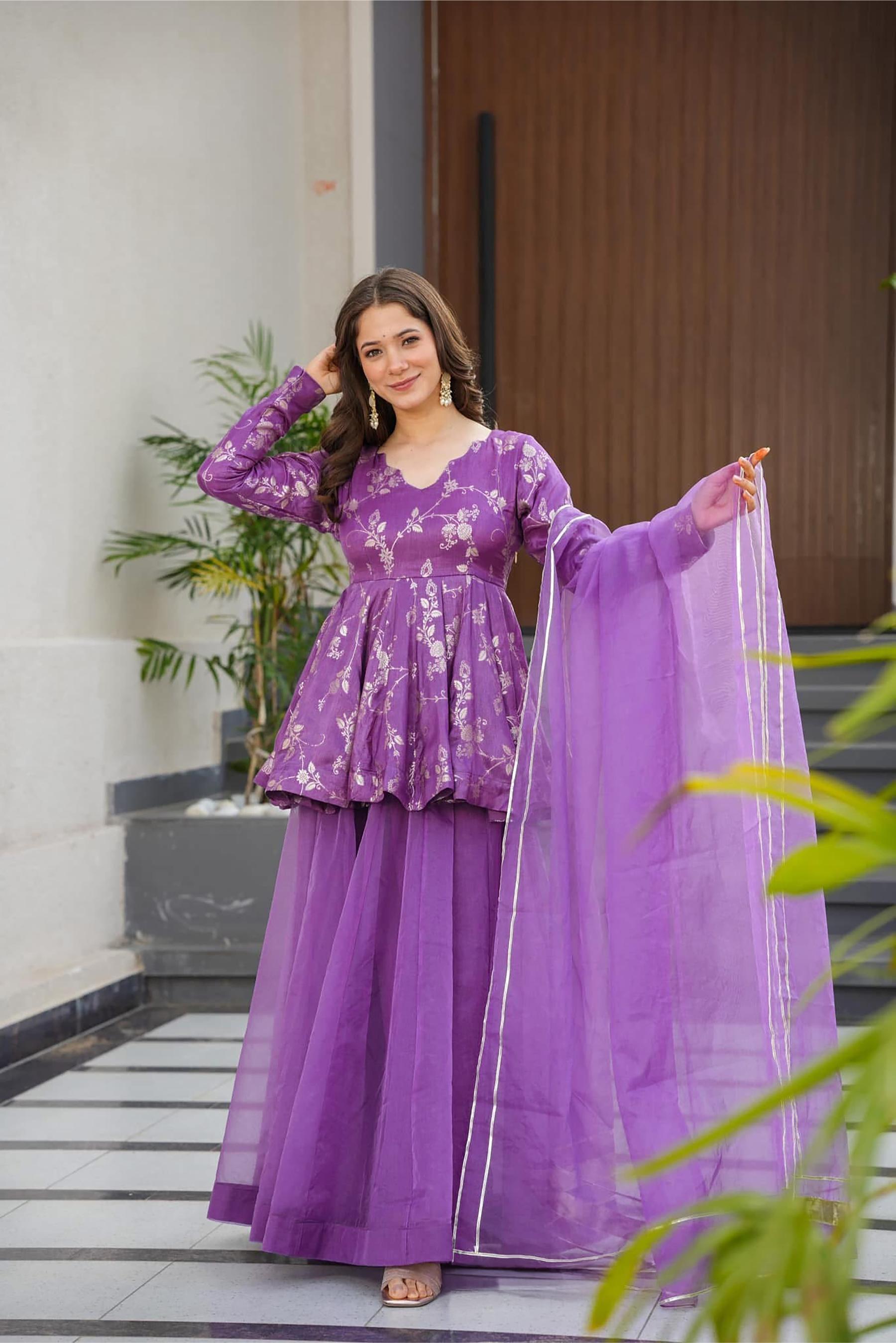 Purple Digital Printed Silk Sharara Suit — alternate view