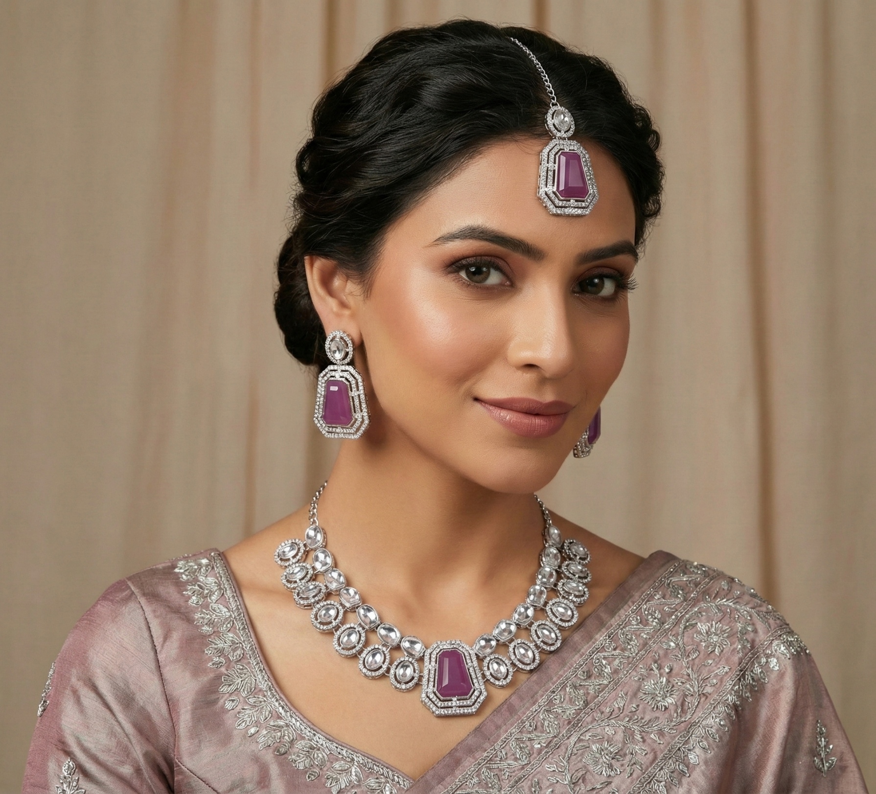 Purple Drape Stone Alloy Party Necklace