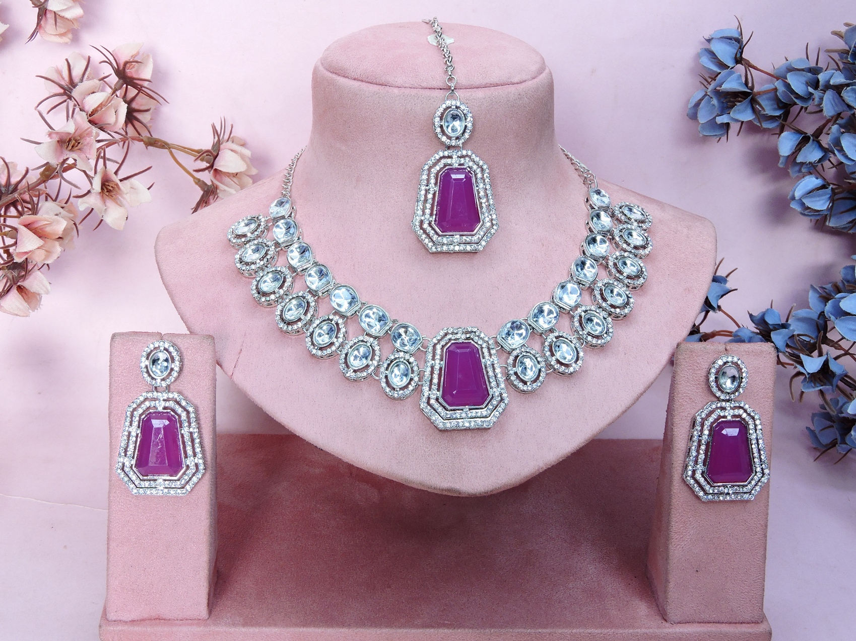Purple Drape Stone Alloy Party Necklace — alternate view
