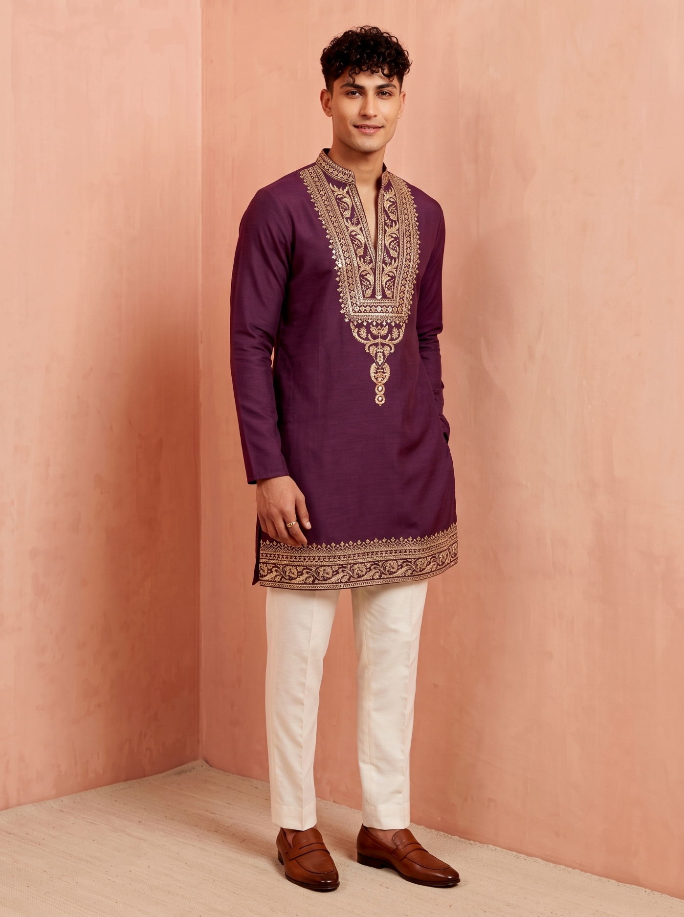 Purple Embroidered Armani Kurta Pyjama