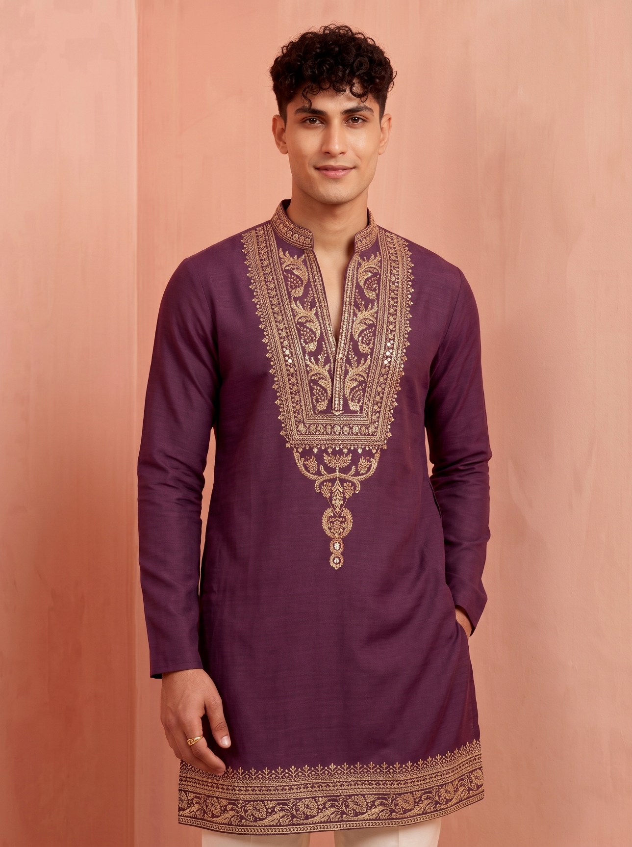 Purple Embroidered Armani Kurta Pyjama