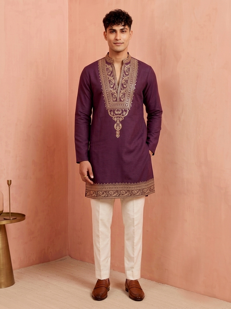 Purple Embroidered Armani Kurta Pyjama