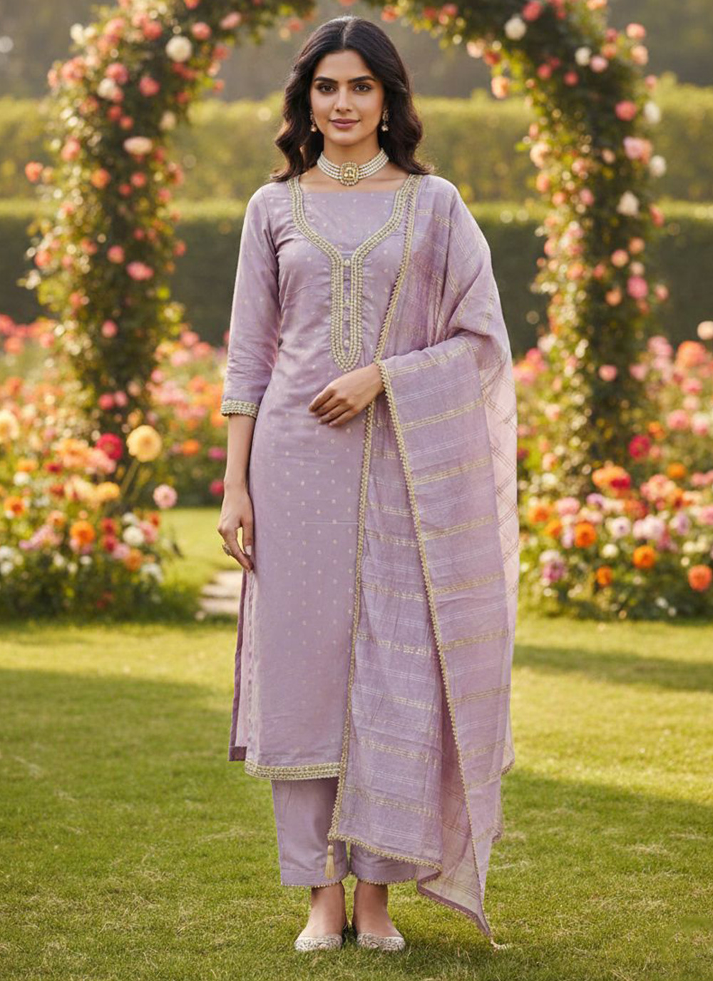 Purple Embroidered Chanderi Butti Salwar Suit