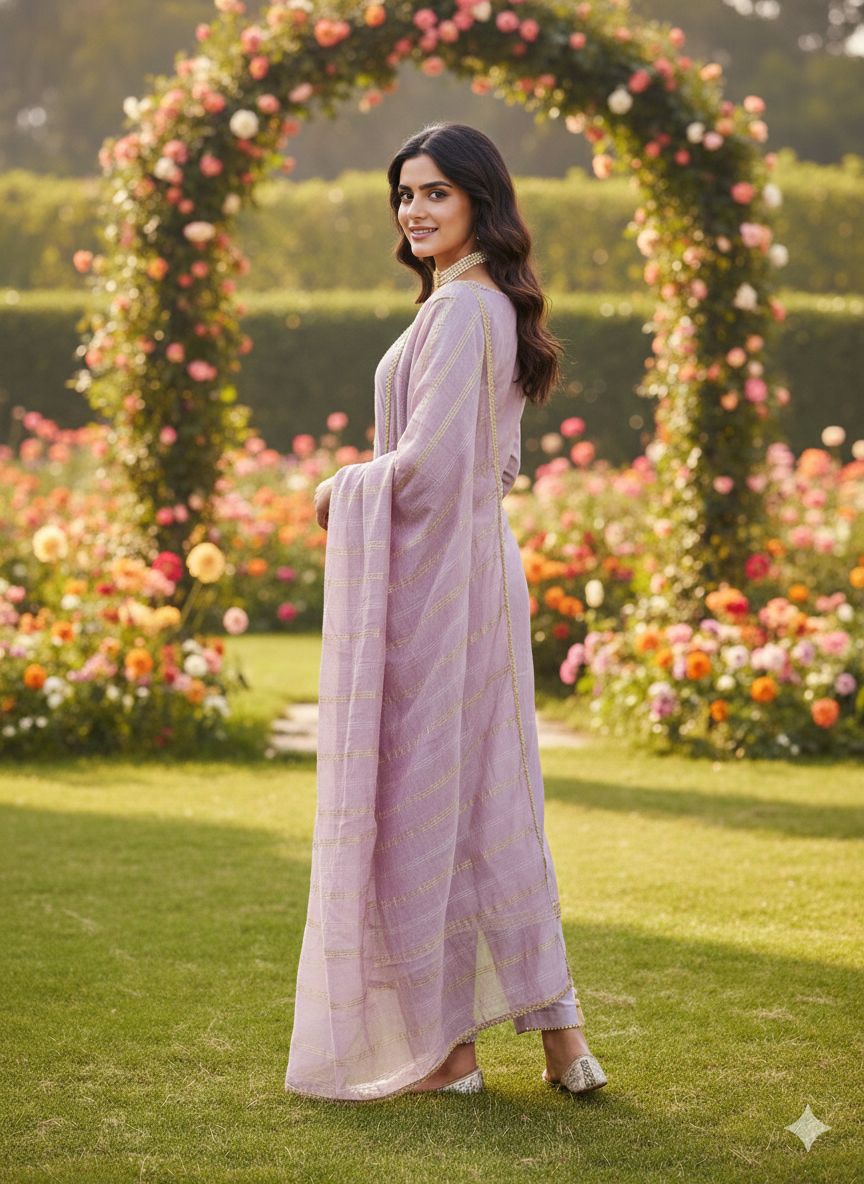 Purple Embroidered Chanderi Butti Salwar Suit