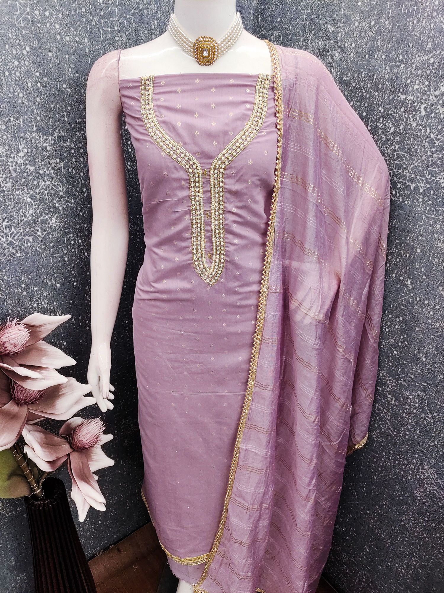 Purple Embroidered Chanderi Butti Salwar Suit