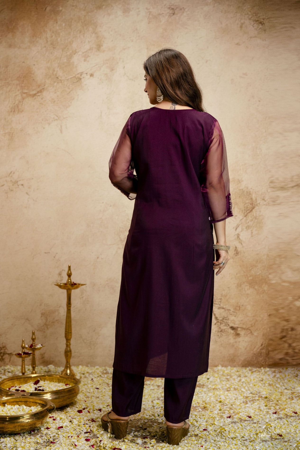 Purple Embroidered Chinnon Salwar Suit — alternate view
