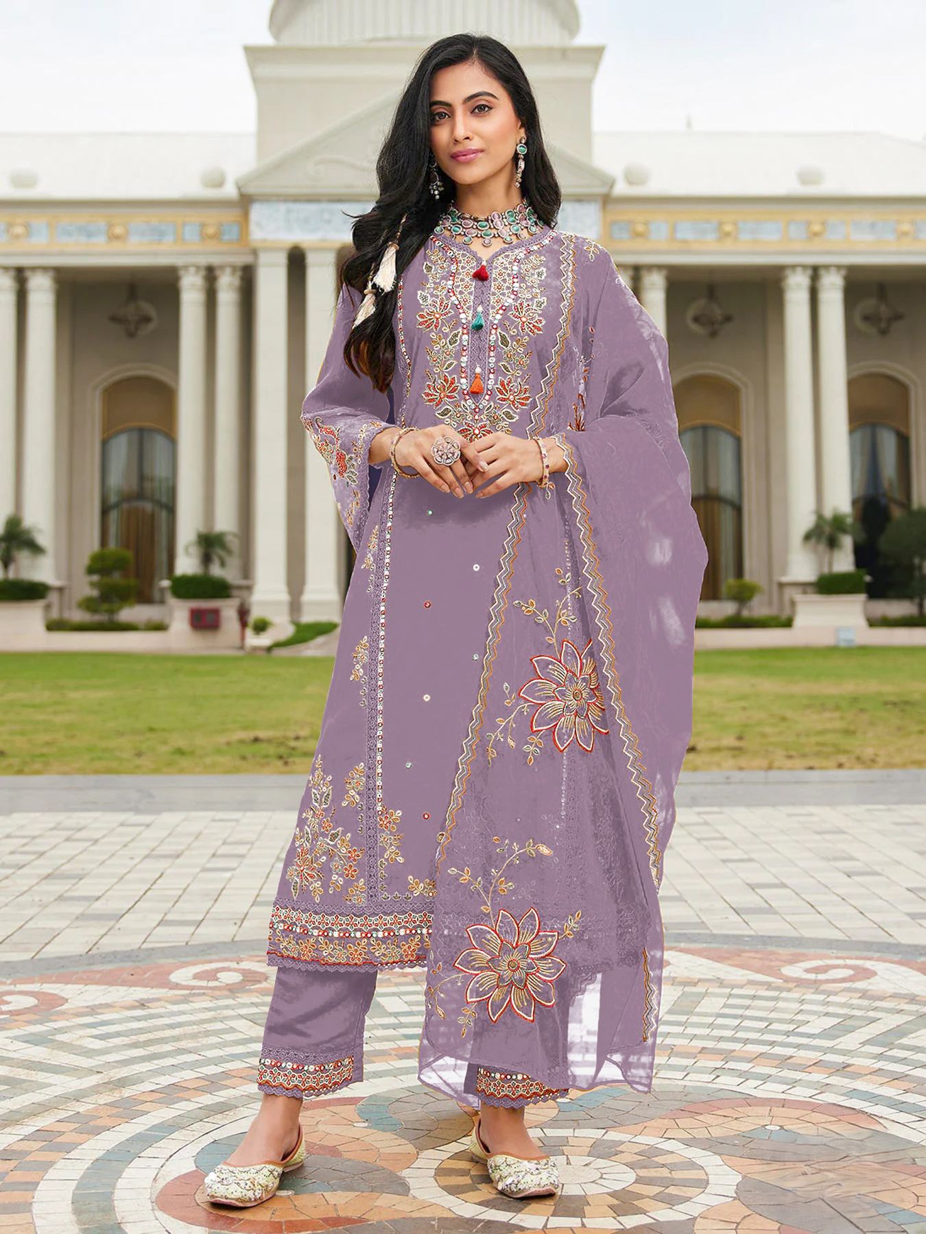 Purple Embroidered Cotton Salwar Suit