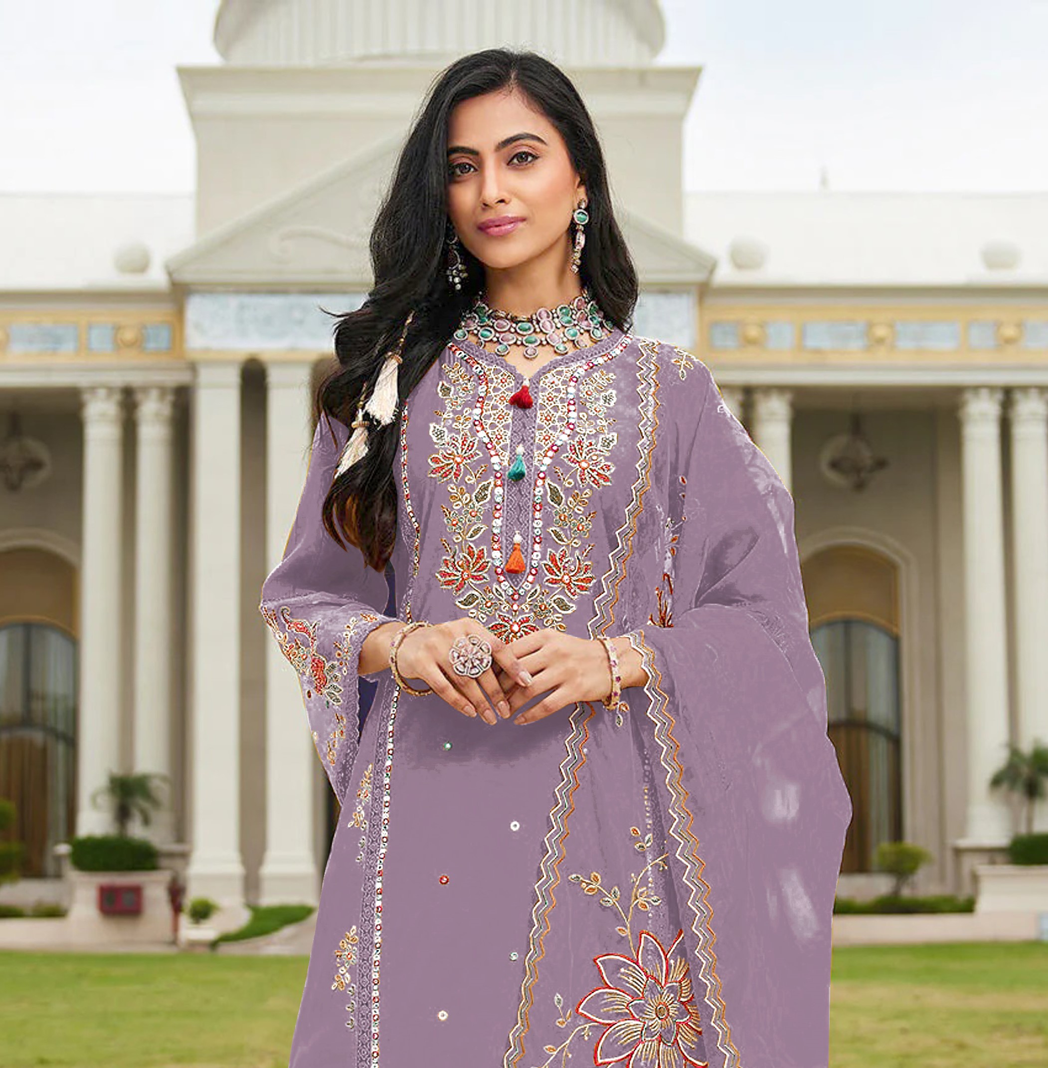 Purple Embroidered Cotton Salwar Suit — alternate view
