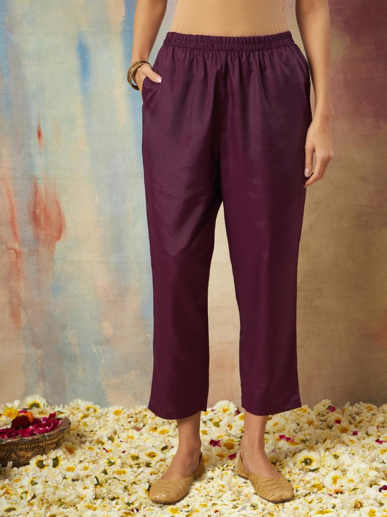 Purple Embroidered Cotton Silk Readymade Suit