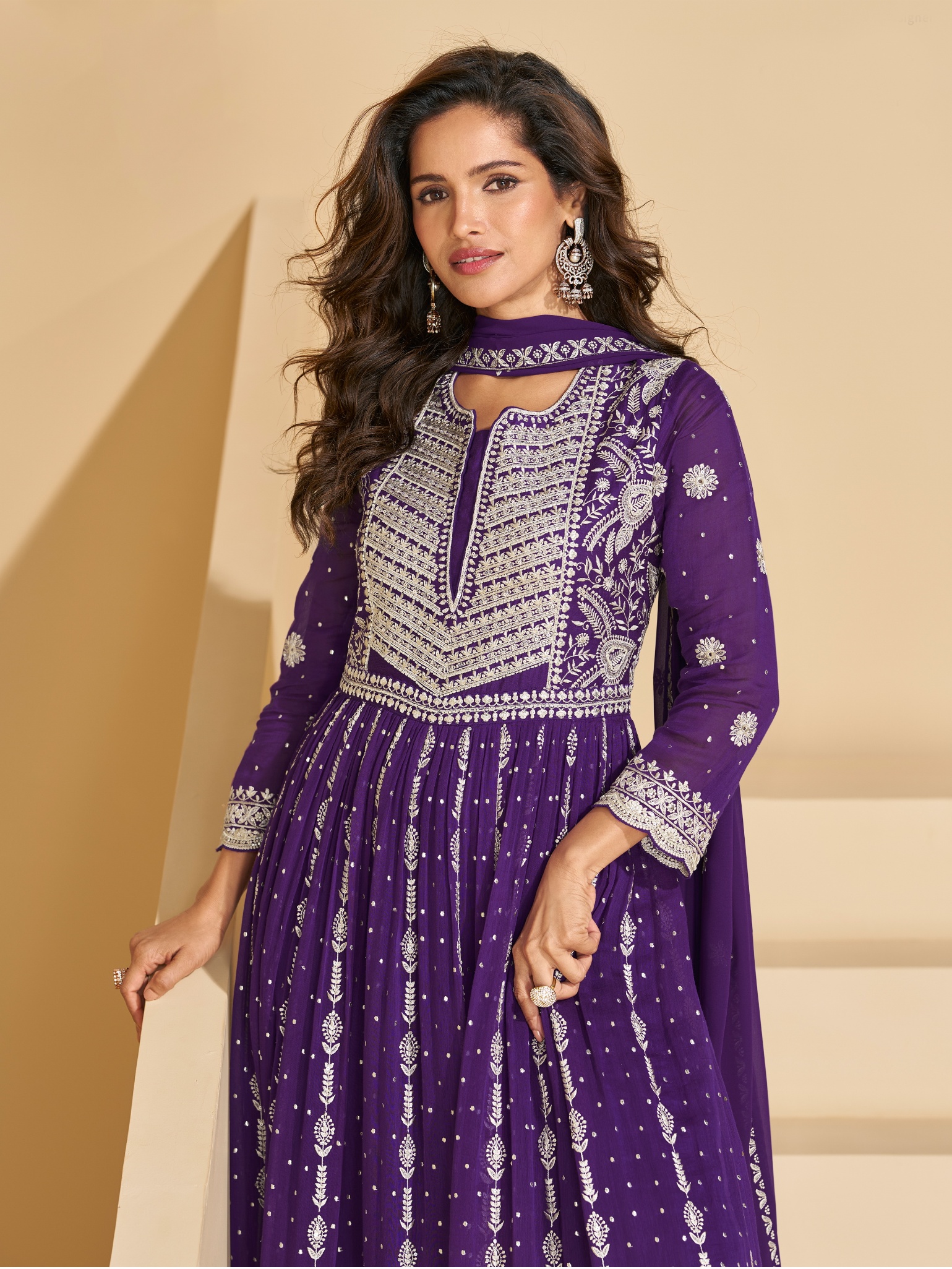 Purple Embroidered Georgette Palazzo Suit — alternate view