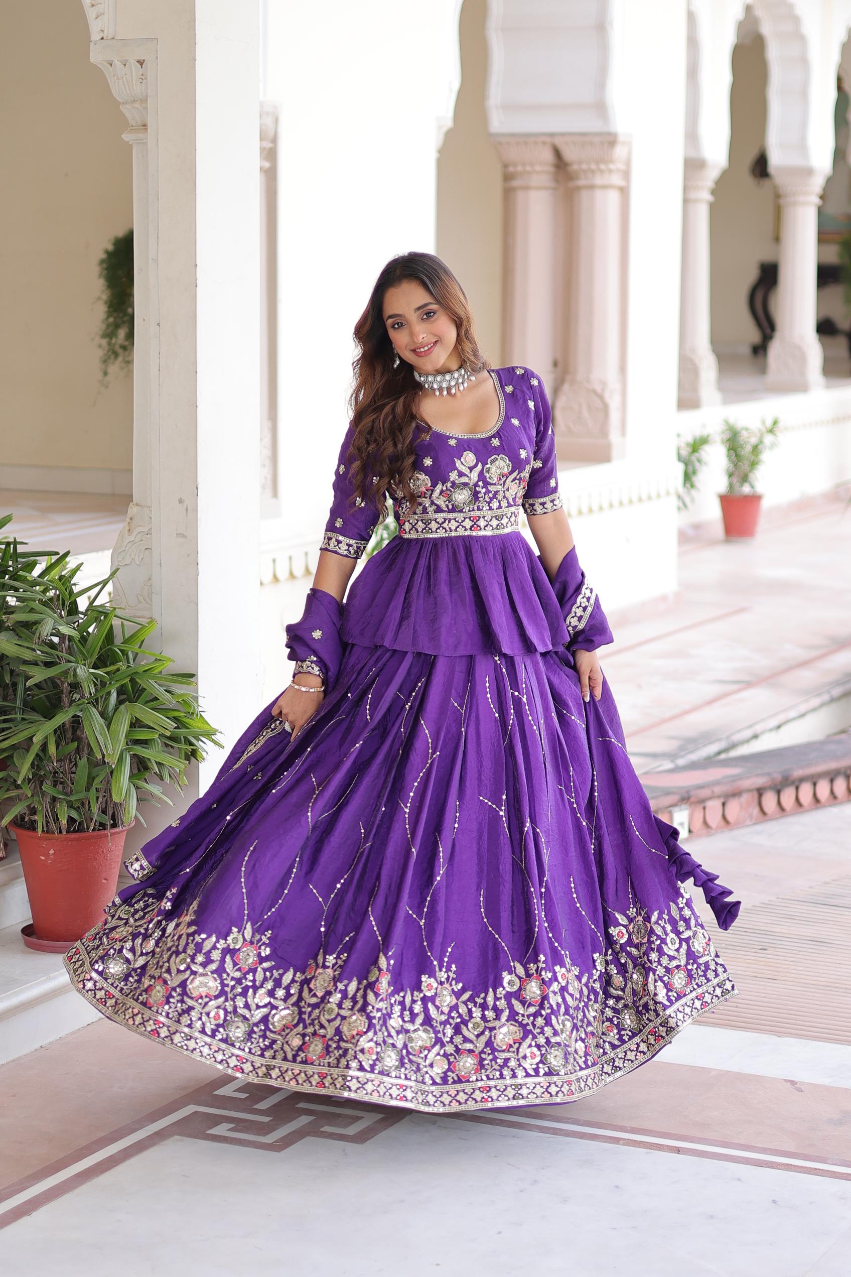 Purple Embroidered Gold Crush Lehenga Choli