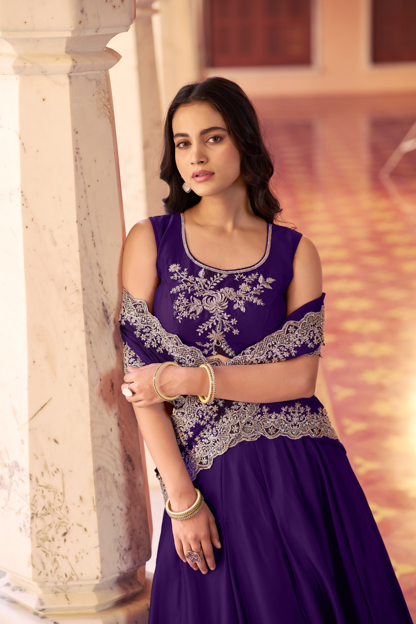 Purple Embroidered Rangoli Silk Lehenga Choli — alternate view