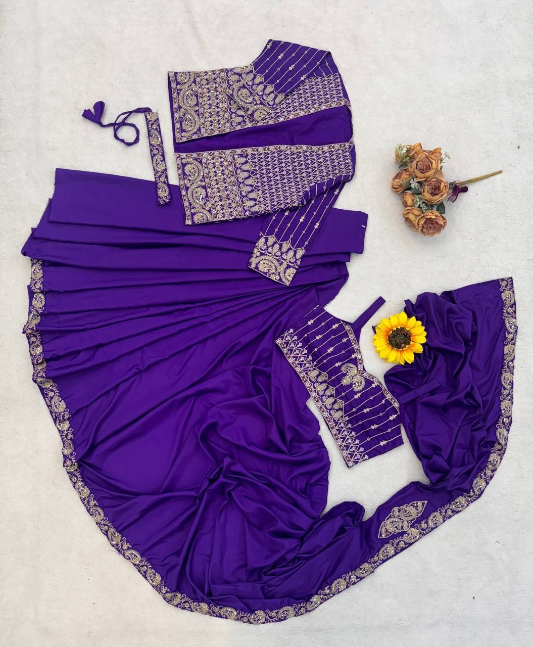 Purple Embroidered Sequence Cording Jacket Saree