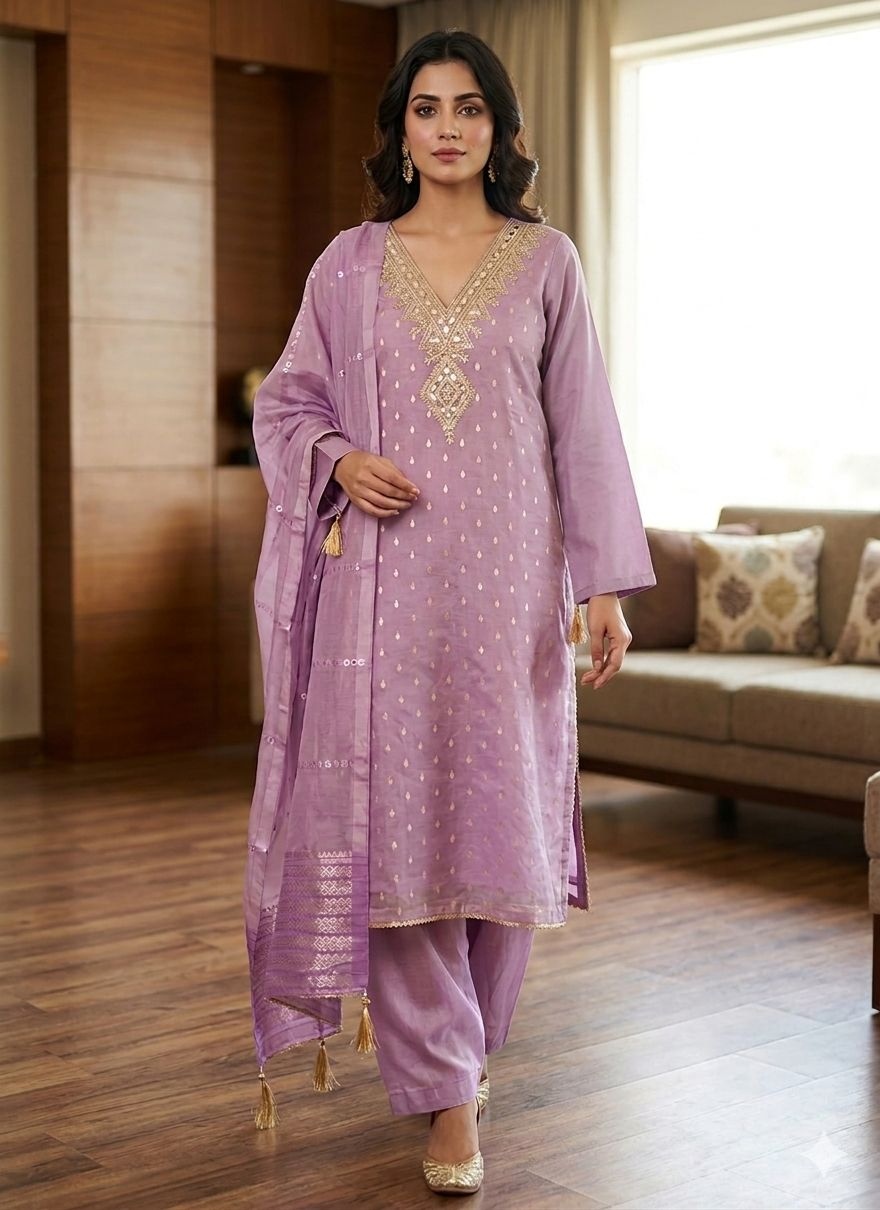 Purple Embroidered Shimmer Salwar Suit