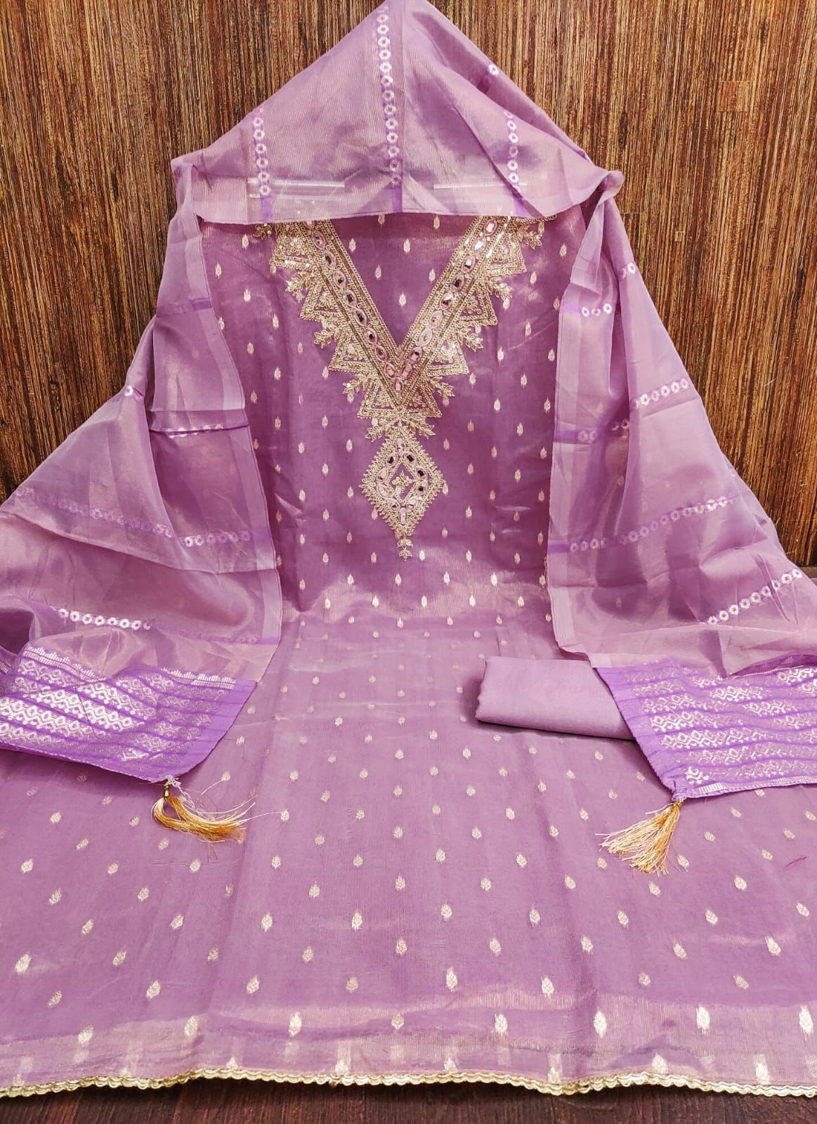Purple Embroidered Shimmer Salwar Suit
