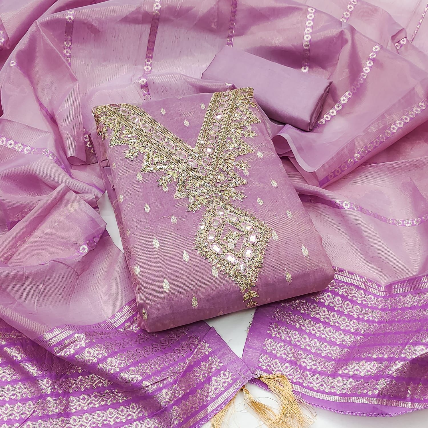 Purple Embroidered Shimmer Salwar Suit