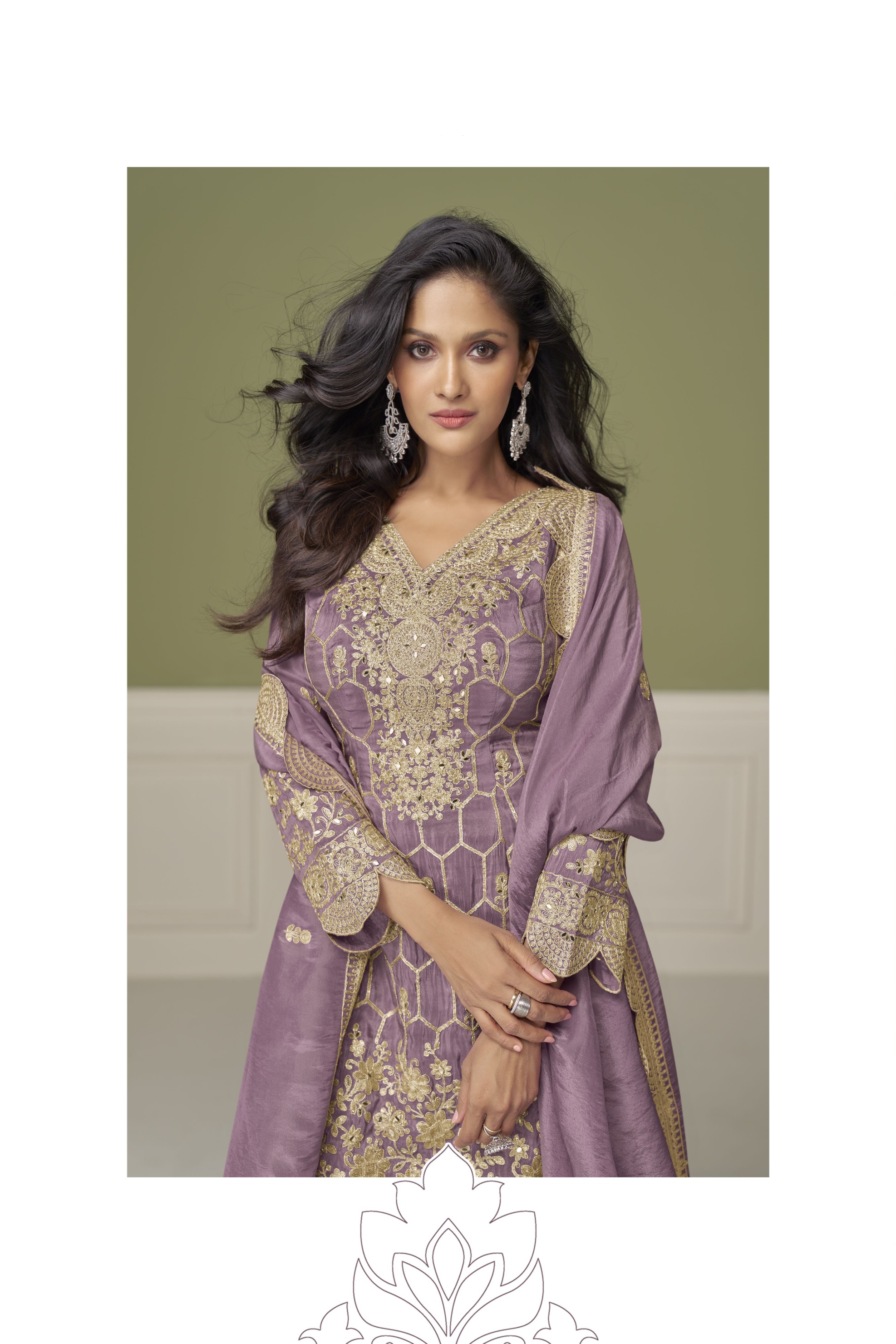Purple Embroidered Shimmer Sharara Suit — alternate view